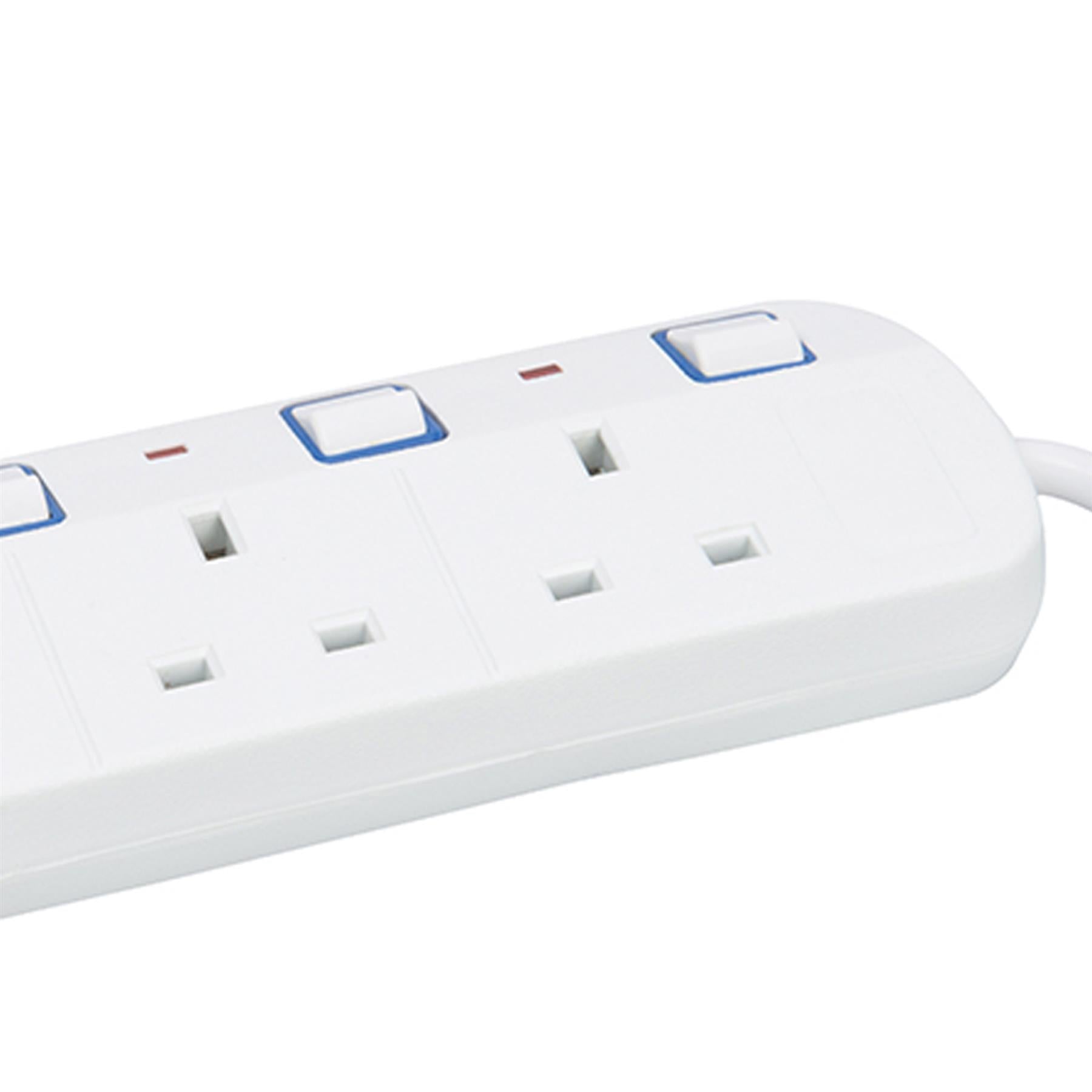 Switched Extension Lead 4-Gang 2M 13A With Neon Power Indicator 2M Long