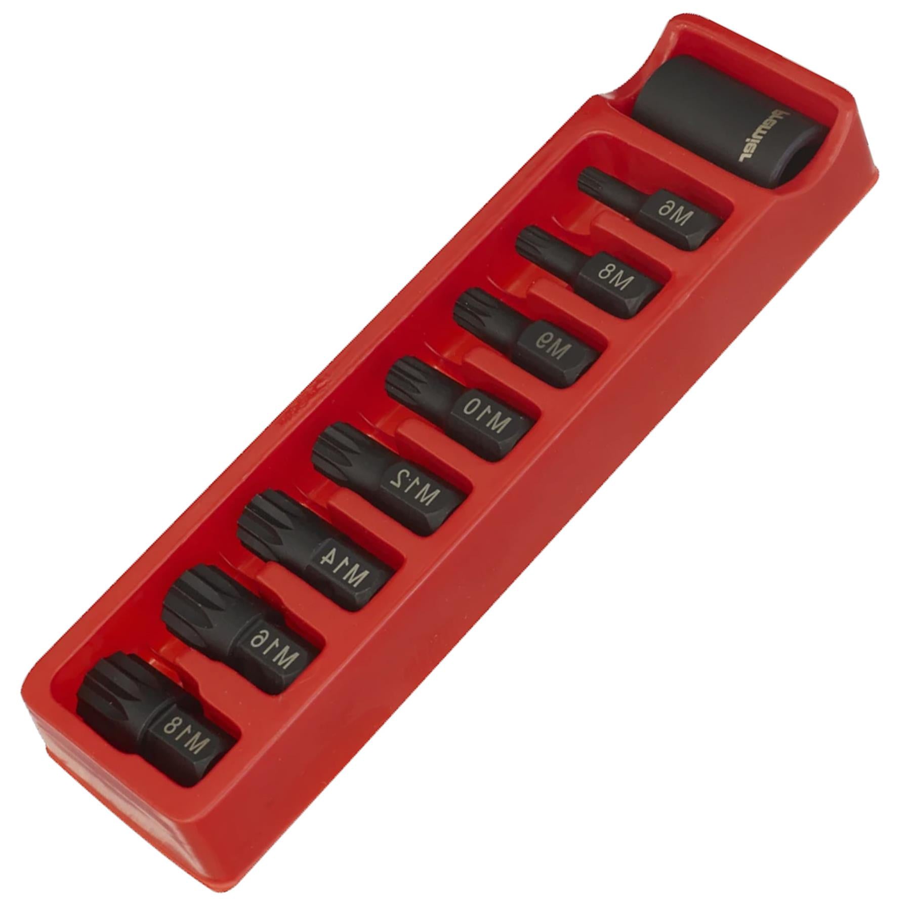 Sealey Impact Spline Bit & Holder Set 9pc 1/2"Sq Drive