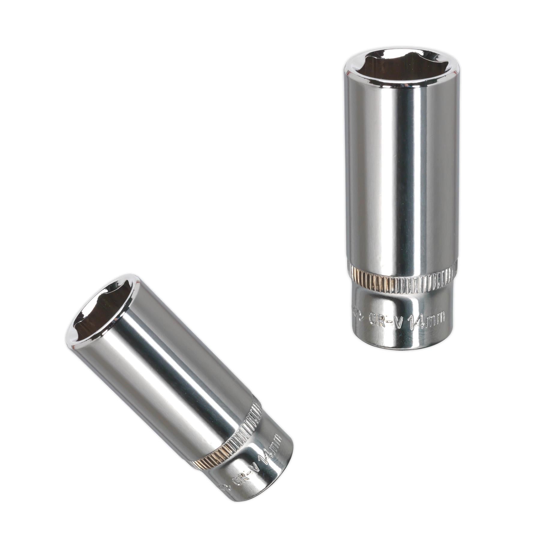 Sealey WallDrive Socket 14mm Deep 1/4"Sq Drive Fully Polished