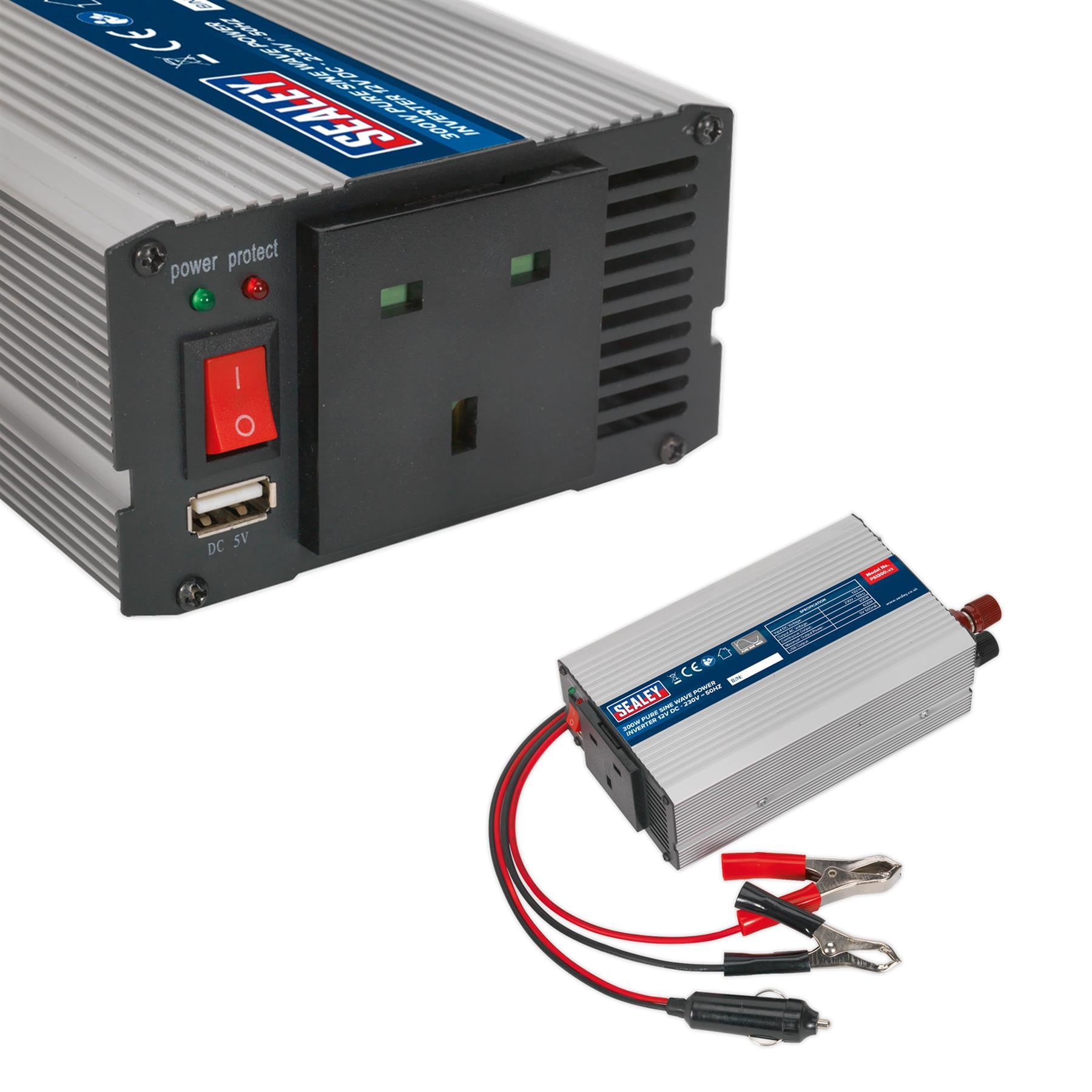 Sealey Power Inverter Pure Sine Wave 300W 12V DC - 230V 50Hz