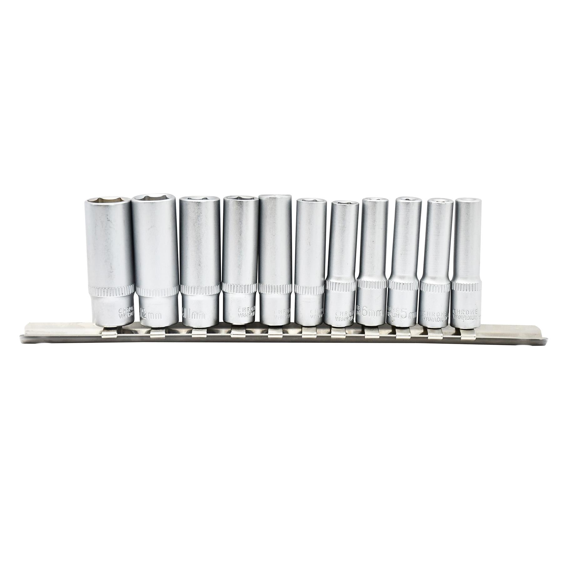 1/4" Socket Set Deep Drive 11Pc 4 - 13mm Deep Sockets On Rail Cr-V Long Reach
