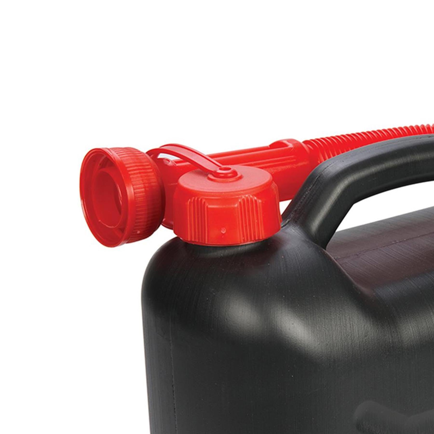 Plastic Fuel Can 5Ltr - Black - Flexible Pouring Spout For Controlled Flow