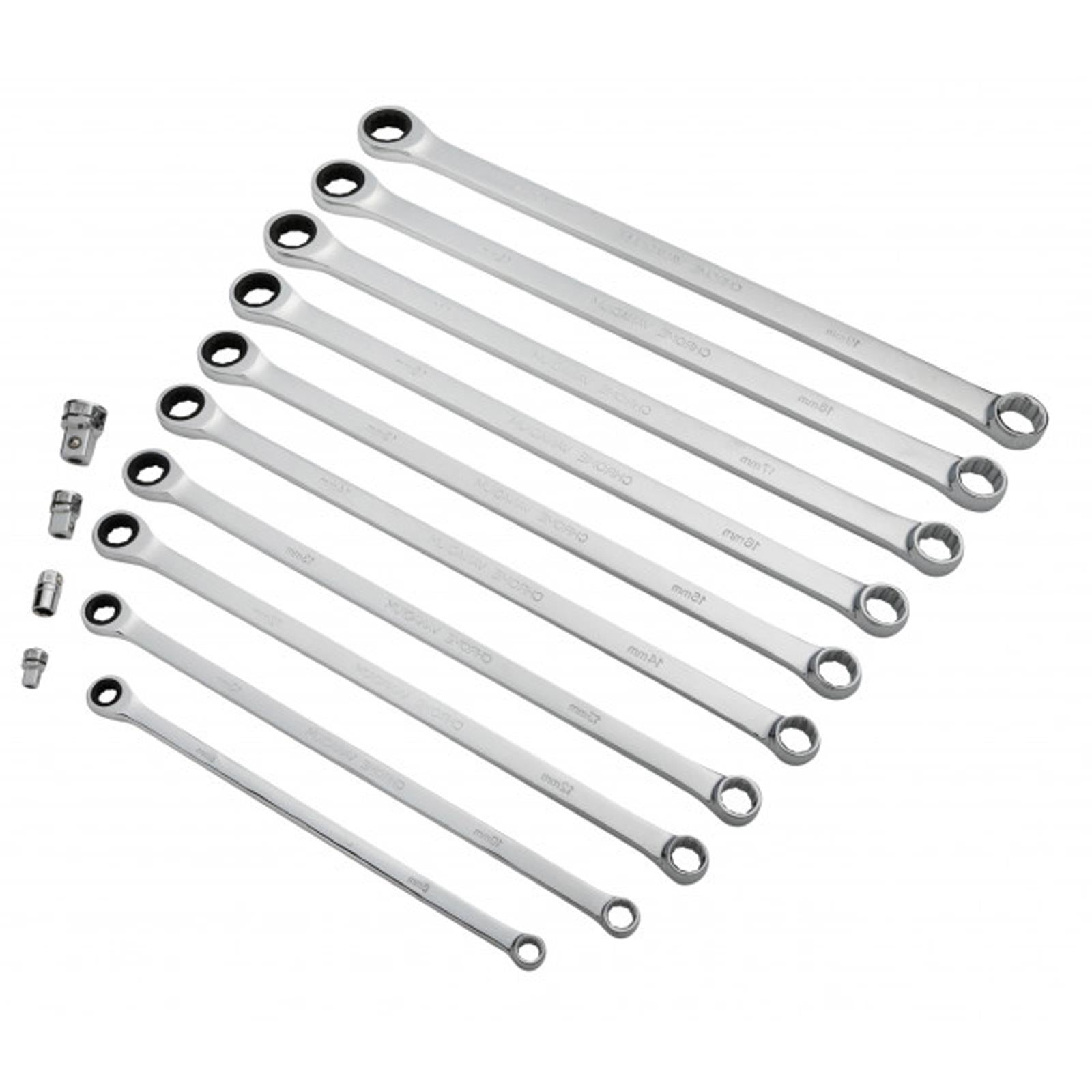 BlueSpot 10Pcs Extra Long Ratchet Spanner and Adaptor Set Double End Ring