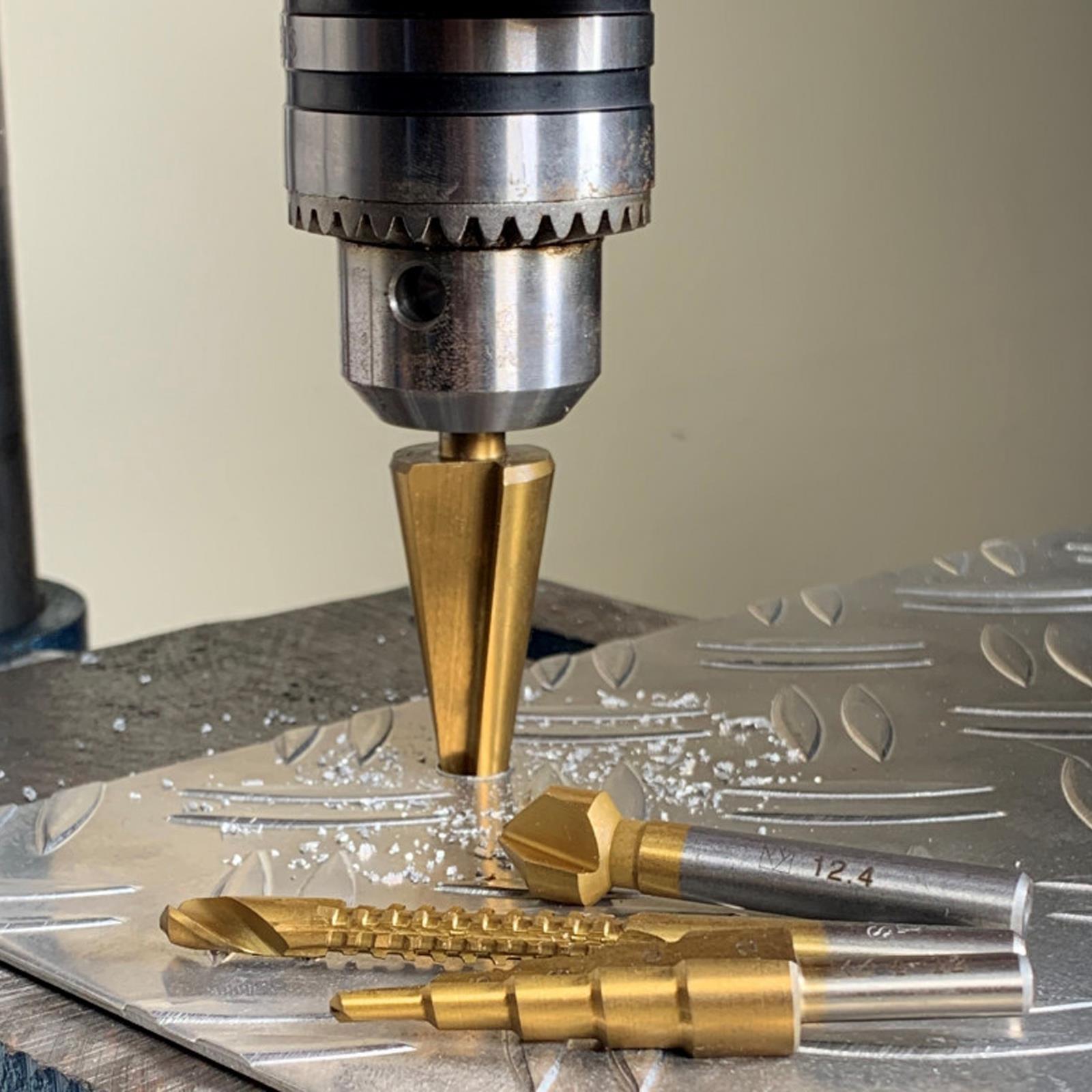 BlueSpot 4Pc Multi Drill Set Countersink Step Taper Saw Bits Wood Steel Metal New