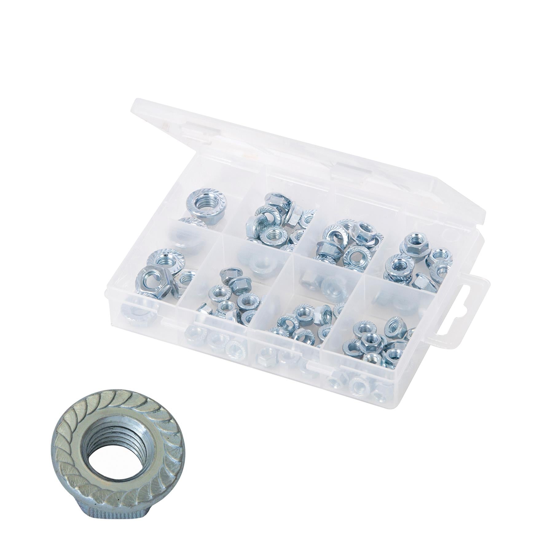 78Pc Flange Nuts Pack M5-M12 Strong Secure Uneven Fastening Surface Zinc Plated