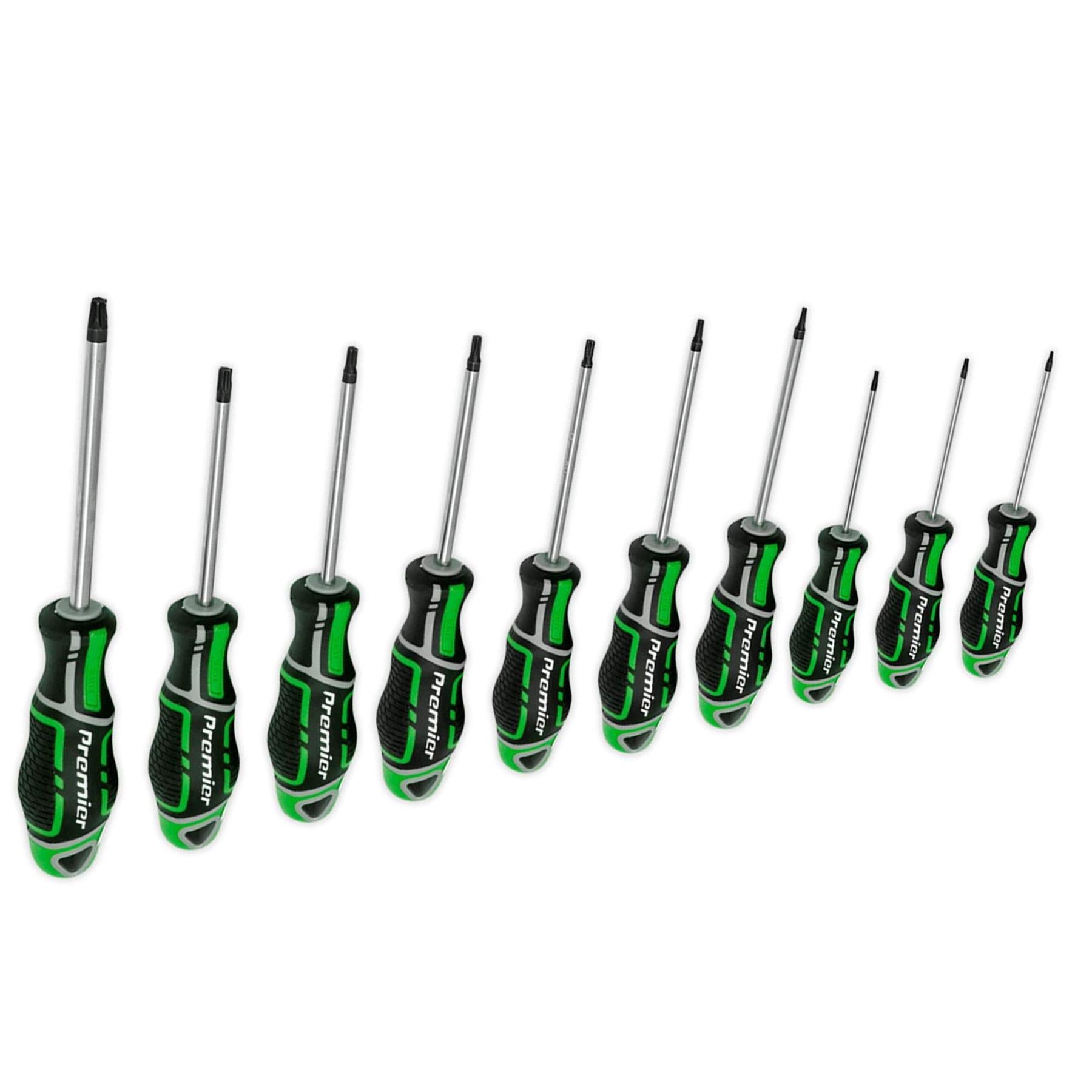 Sealey 10pc TRX Star Torx Screwdriver Set Magnetic GripMax T7-T40 Hi Vis Green