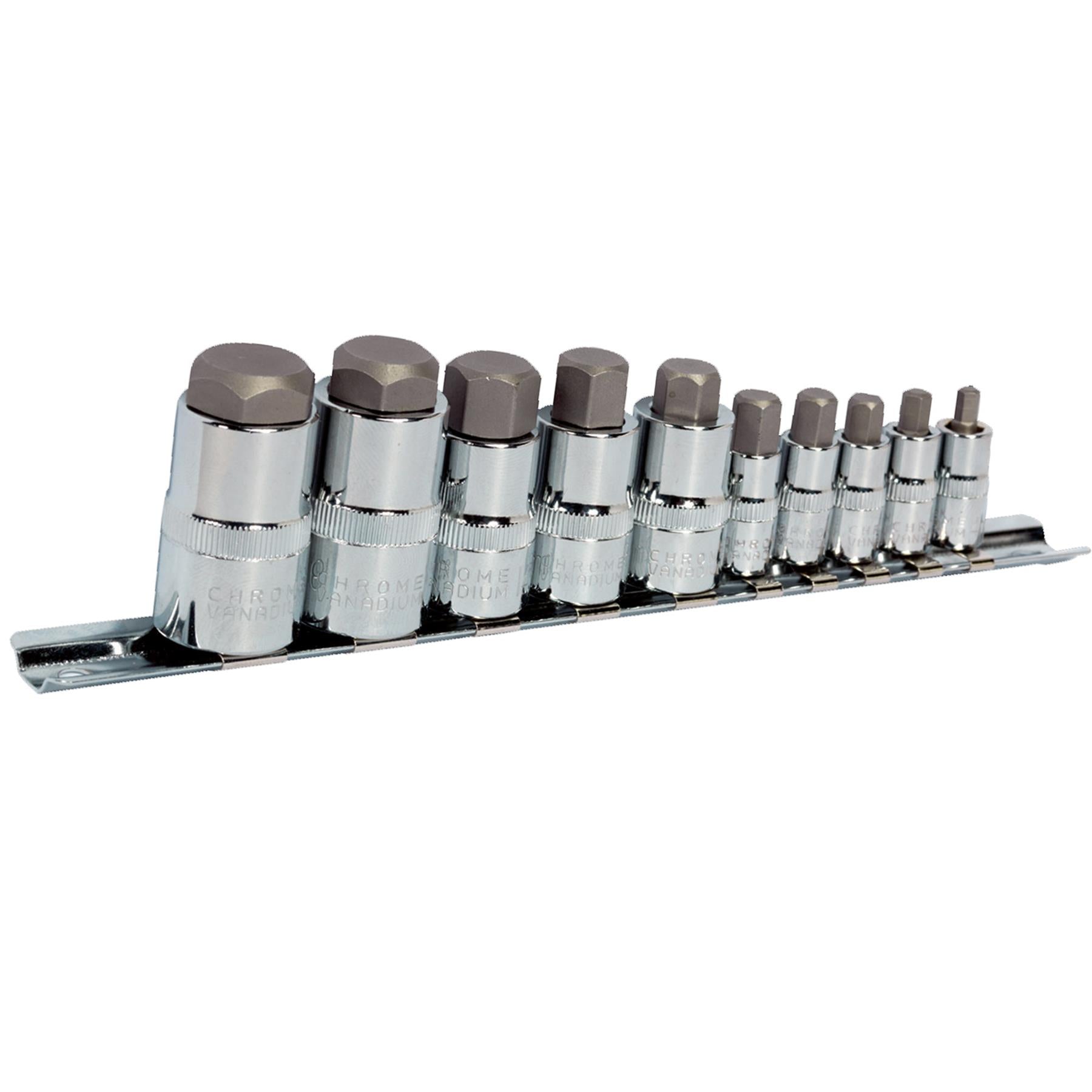 Sealey Hex Socket Bit Set 10pc Stubby 1/4", 3/8" & 1/2"Sq Drive