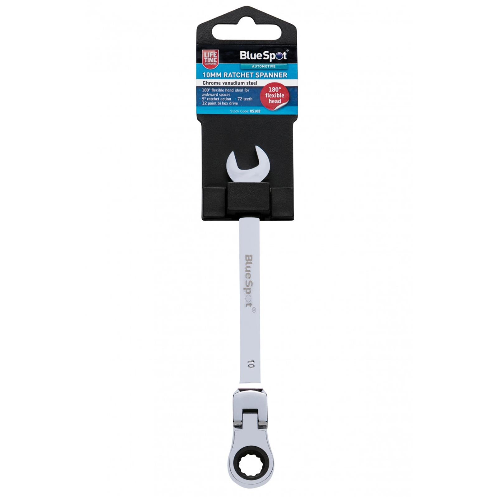 BlueSpot Ratchet Spanner Combination Flexible Head Wrench Metric 10mm