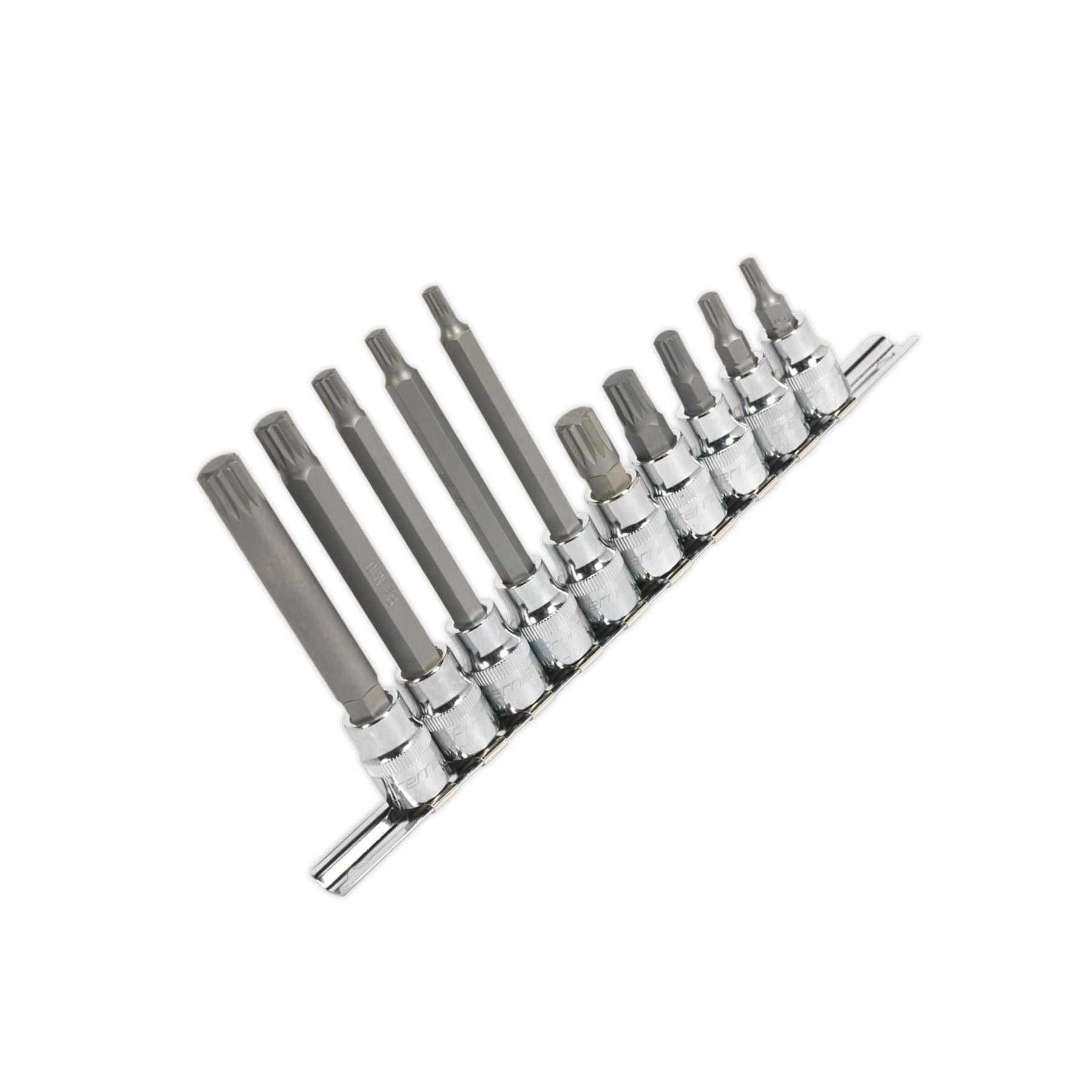 Sealey Spline Socket Bit Set 10pc 3/8"Sq Drive Chrome Vanadium Steel