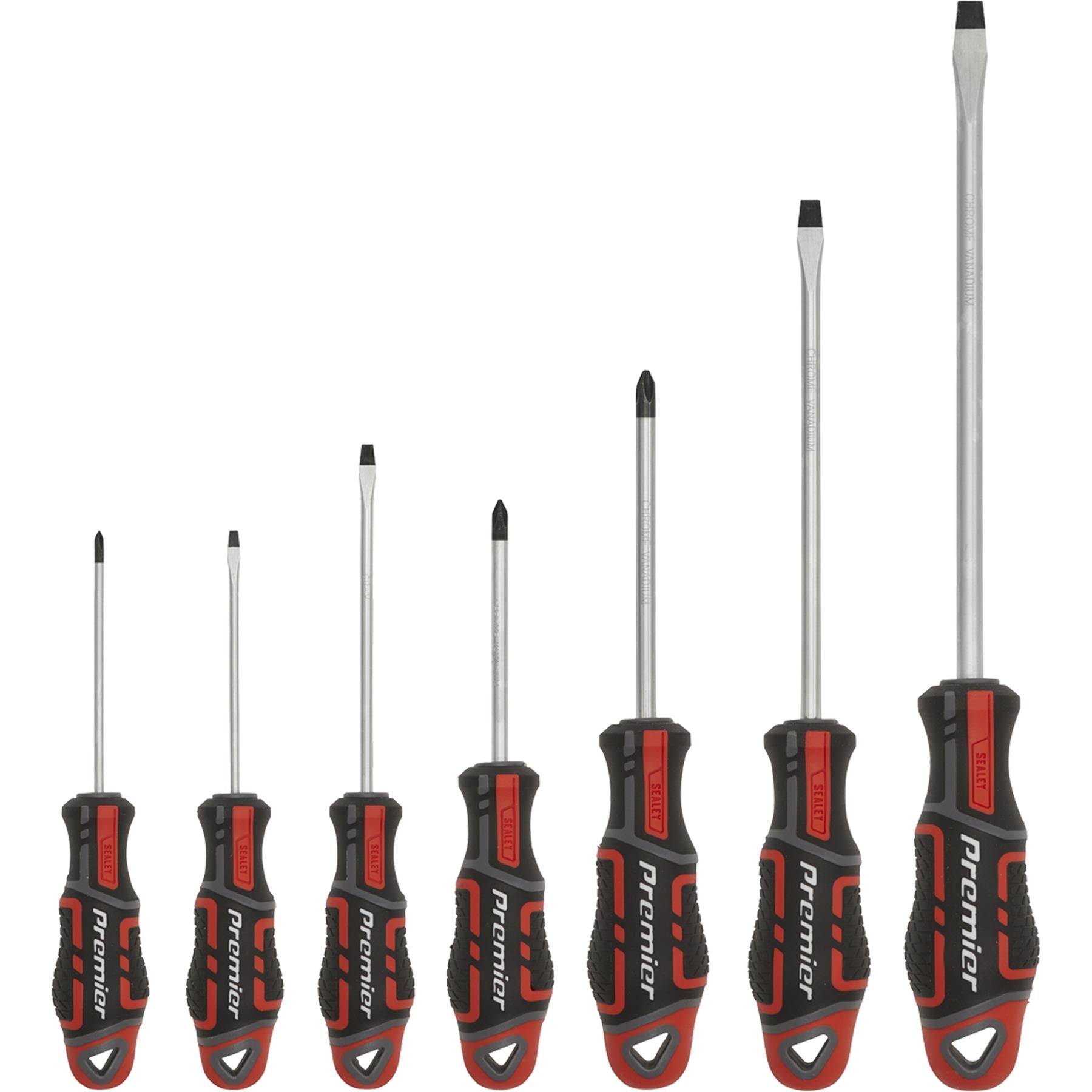 Sealey 7pc Screwdriver Set Slotted & Phillips Magnetic 75-200mm GripMax Red