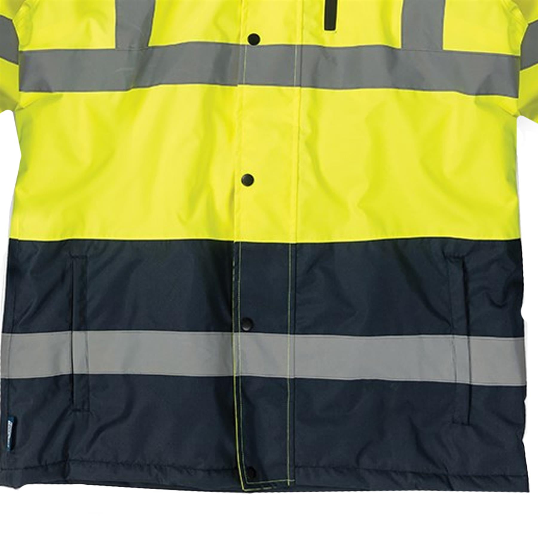 Tough Grit Hi-Vis 2-Tone Jacket Waterproof Coat Workwear Yellow/Navy XL