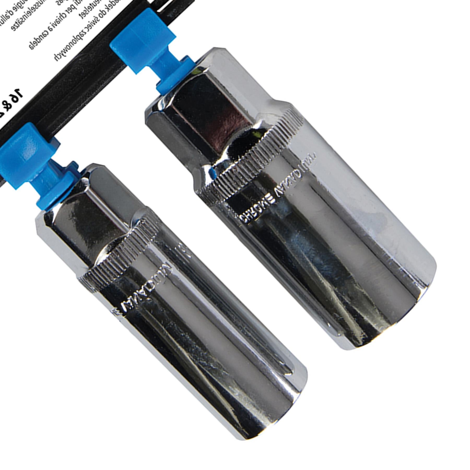 2 Pce 3/8" Spark Plug Deep Socket Set 16mm & 21mm Chamfered End Positive Nut Loc