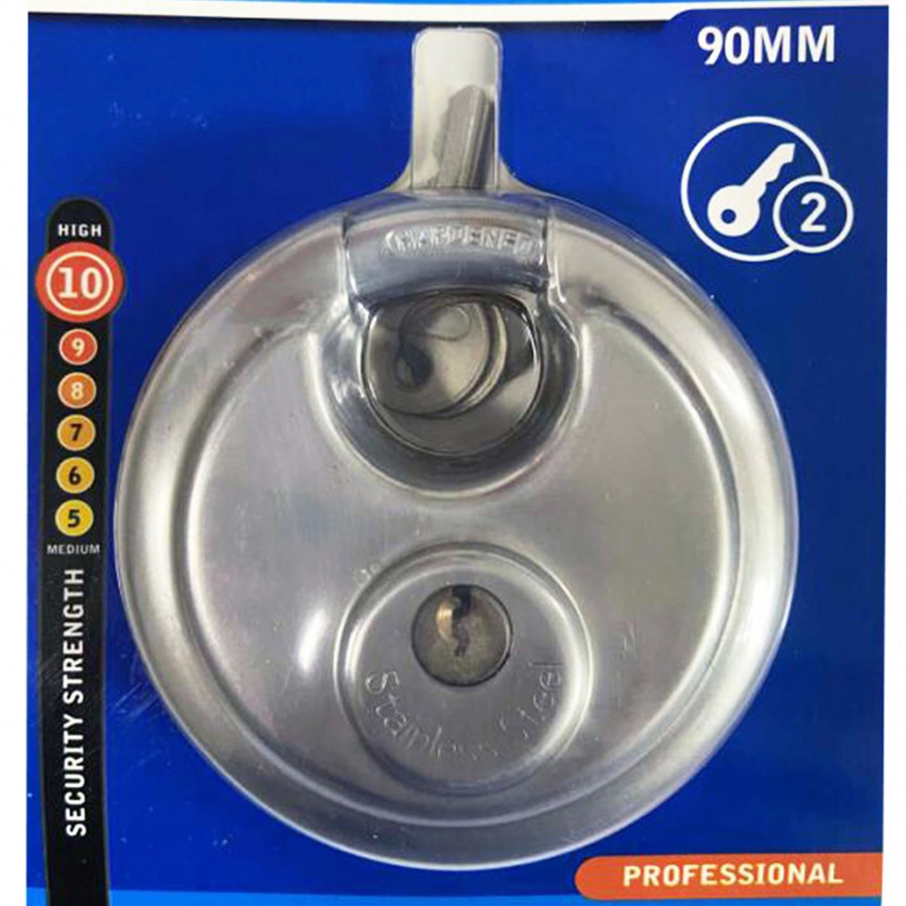 BlueSpot 90mm Disc Padlock Shackle Stainless Steel 2 Keys Waterproof
