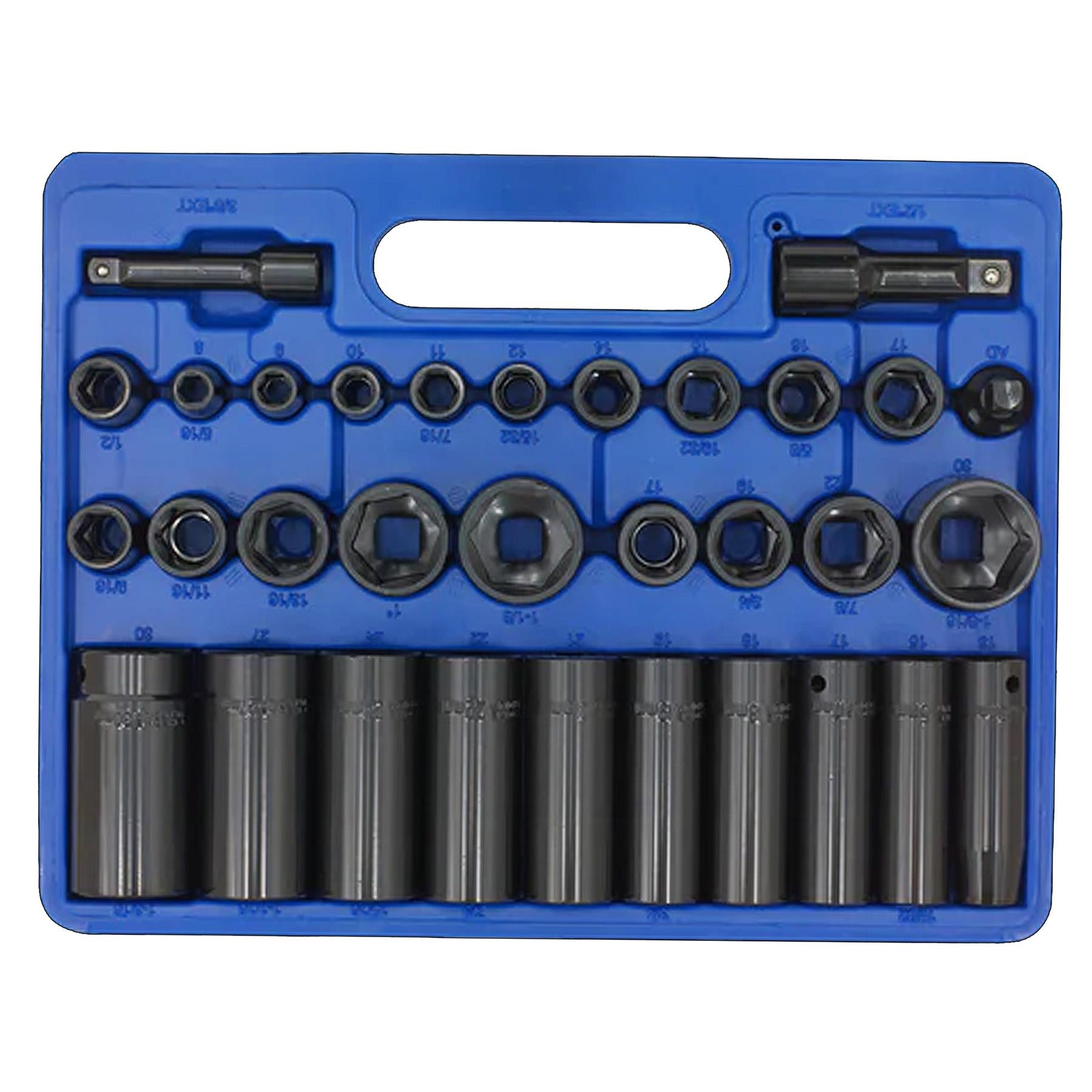 Sealey Impact Socket Set 32pc Standard/Deep 3/8"&1/2"Sq Dr Met/Imp