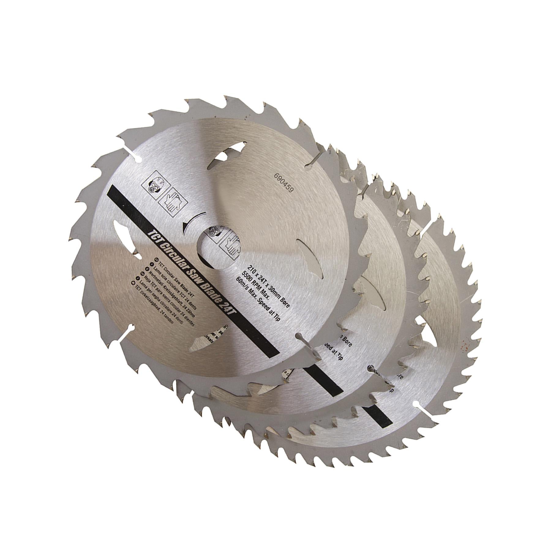 3 Piece TCT Circular Saw Blade Set 210 x 30 - 25, 16mm Rings