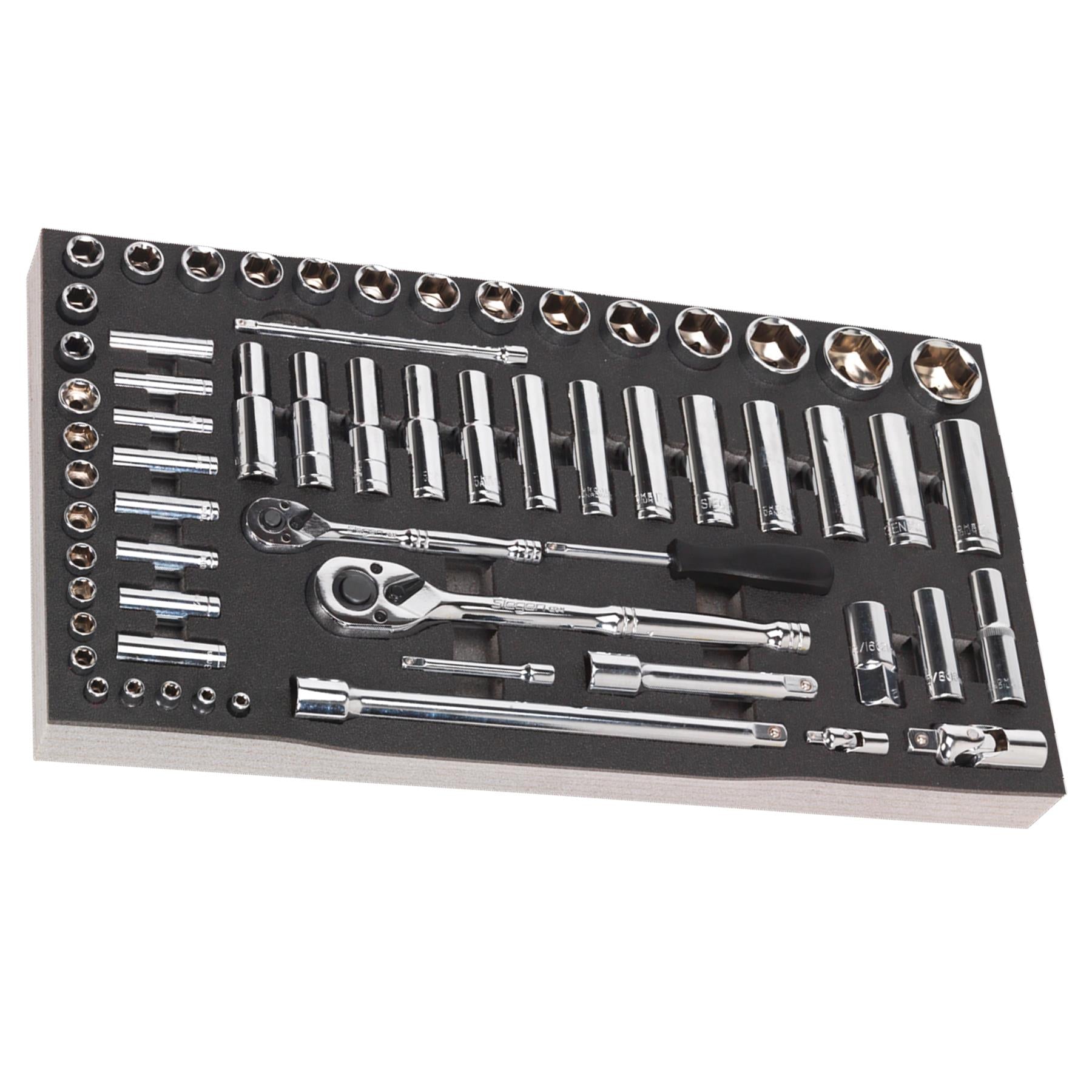 Sealey Tool Tray with Socket Set 62pc 1/4" & 1/2"Sq Drive Metric