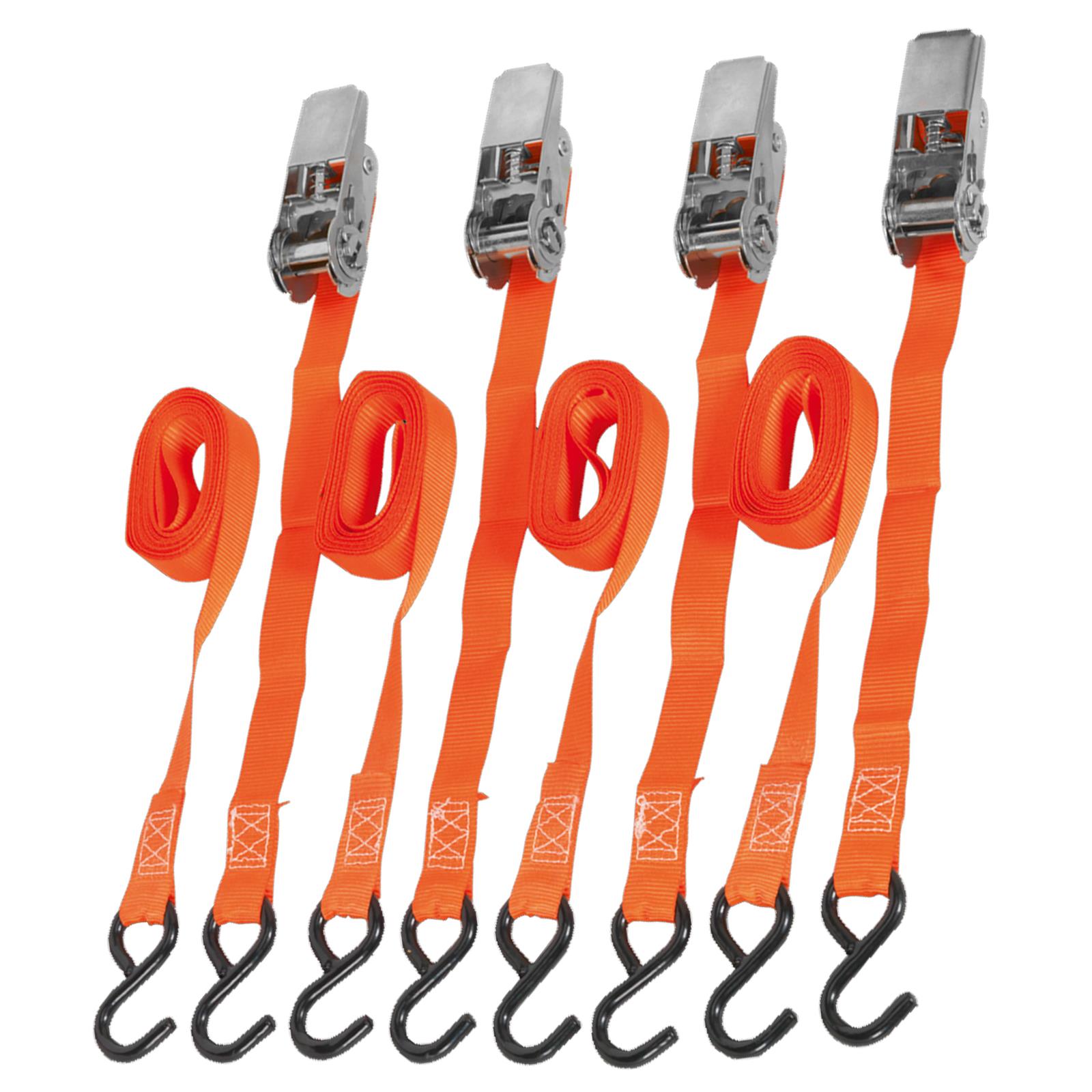 Sealey Ratchet Tie Down 25mm x 4m Polyester Webbing with S-Hooks 500kg Breaking Strength - 2 Pairs