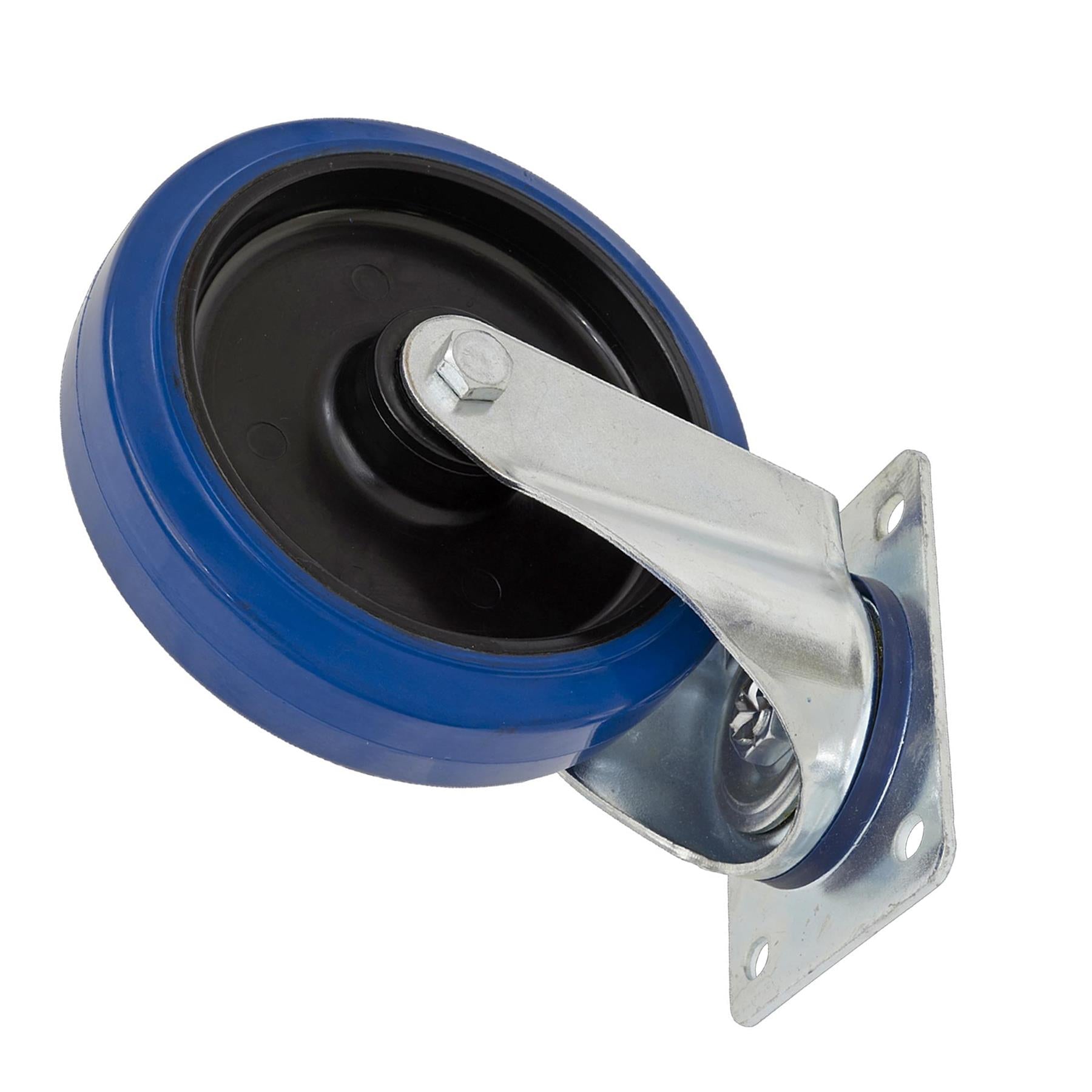 Sealey Heavy-Duty Blue Elastic Rubber Castor Wheel Swivel 200mm
