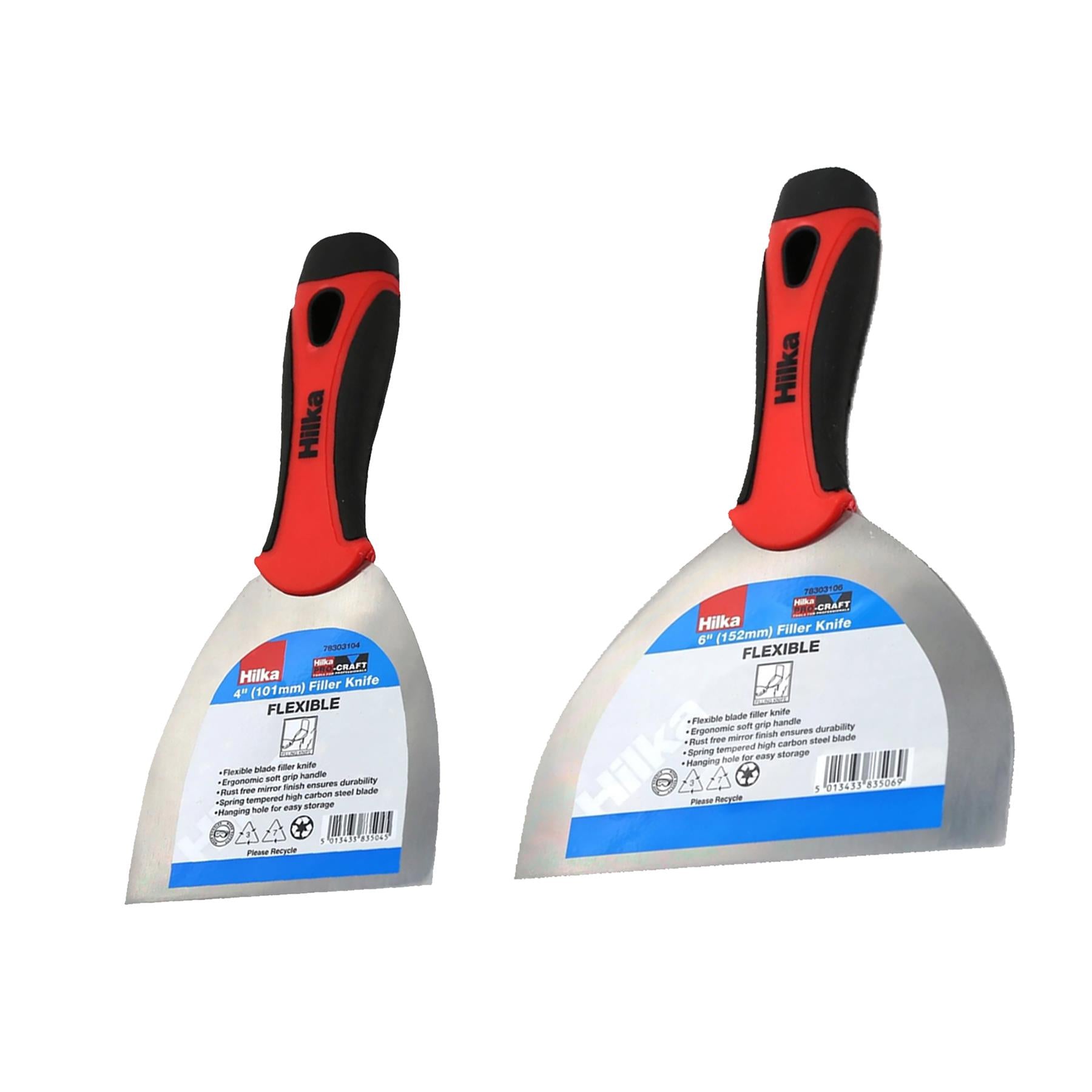 4" & 6"Filling Knife Taping Jointing Scraper Spatula,Flexible,SoftGrip Hand Tool Set