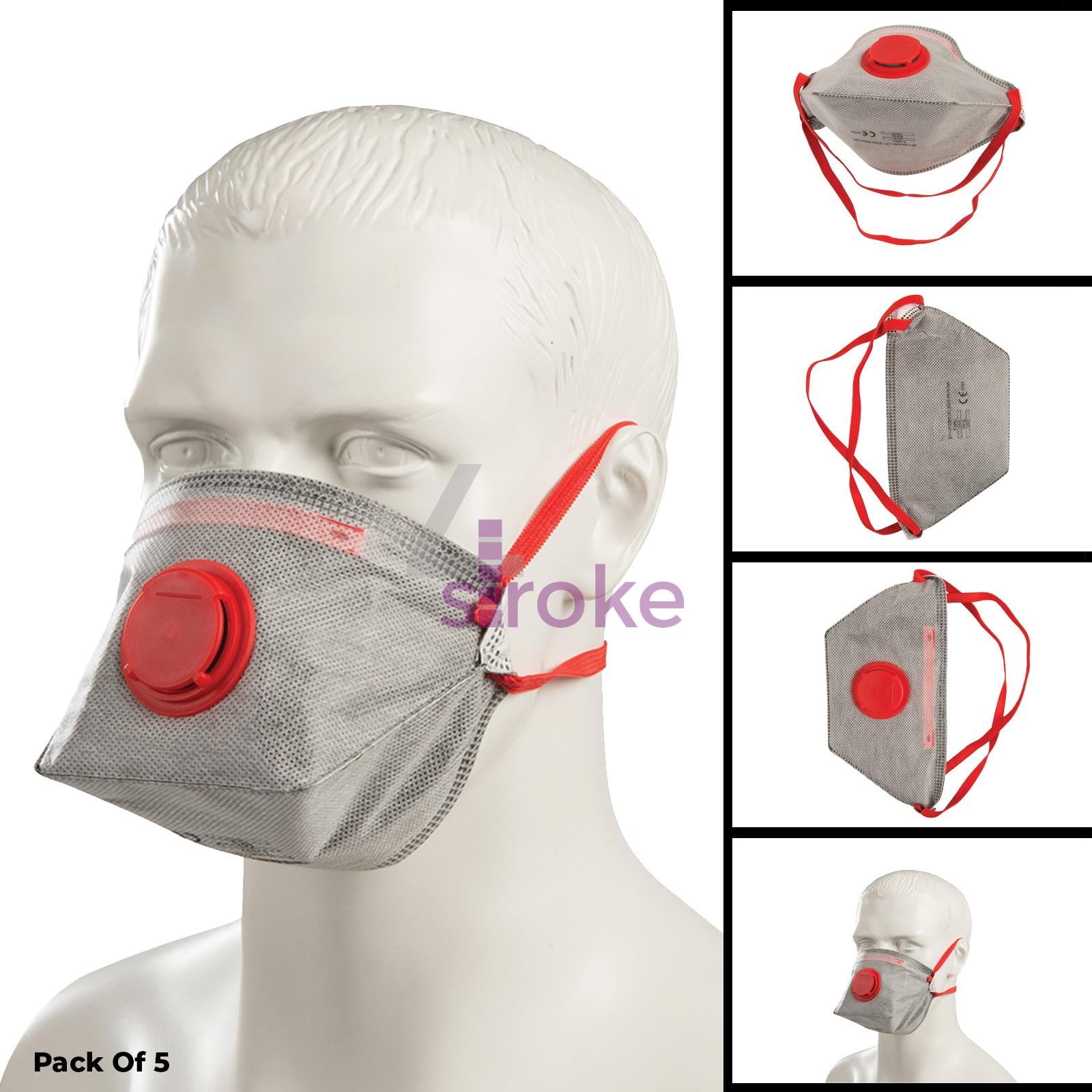 5x FFP3 Mask Dust Face Masks Fold Flat Valved Asbestos Respirator Disposable