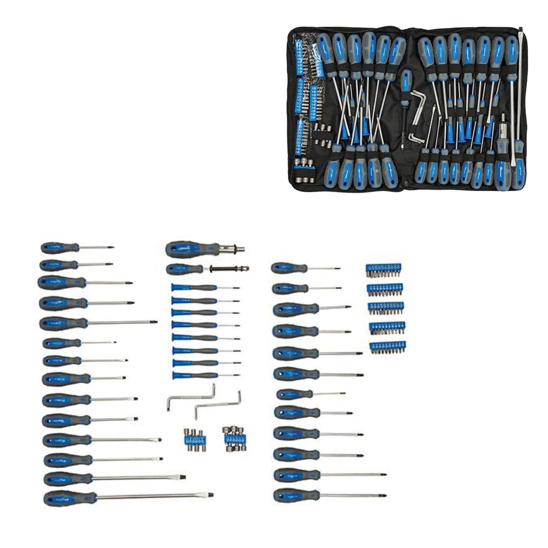 Screwdriver Set 100pc Hardened Chrome Vanadium Blades And Tips Soft-grip handles