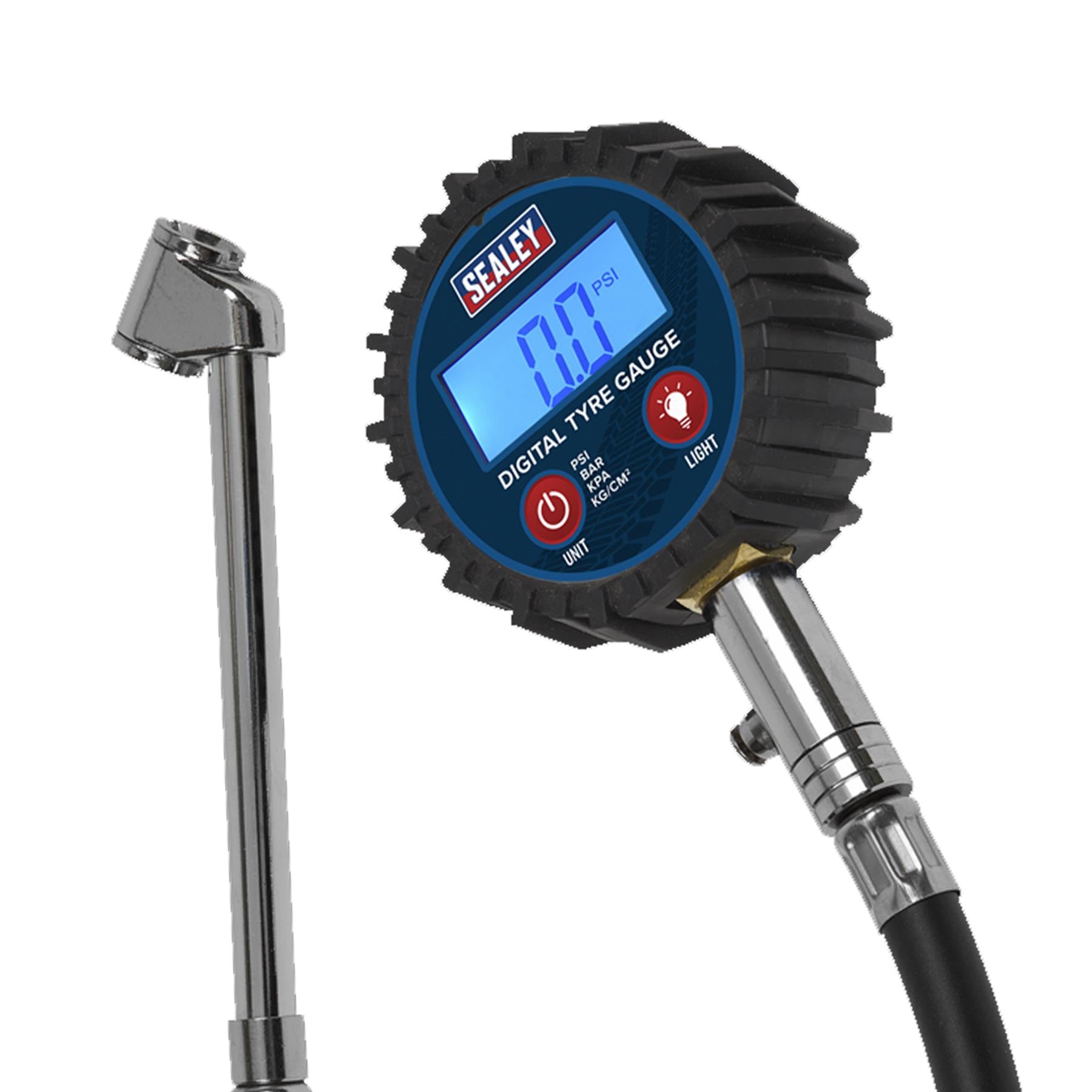 Sealey Digital Tyre Pressure Gauge with Twin Push-On Connector