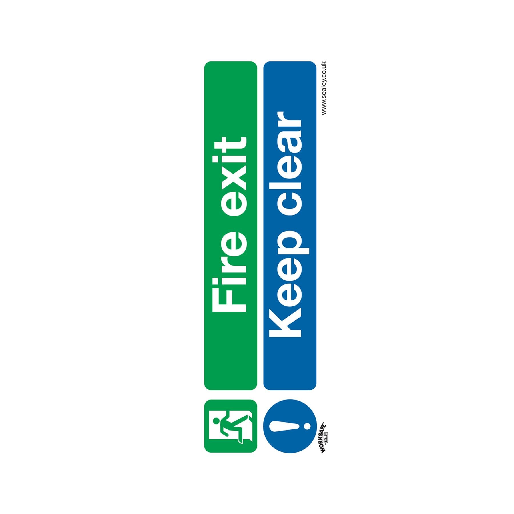 Sealey Safety Sign - Fire Exit Keep Clear - Self-Adhes. Pack of 10