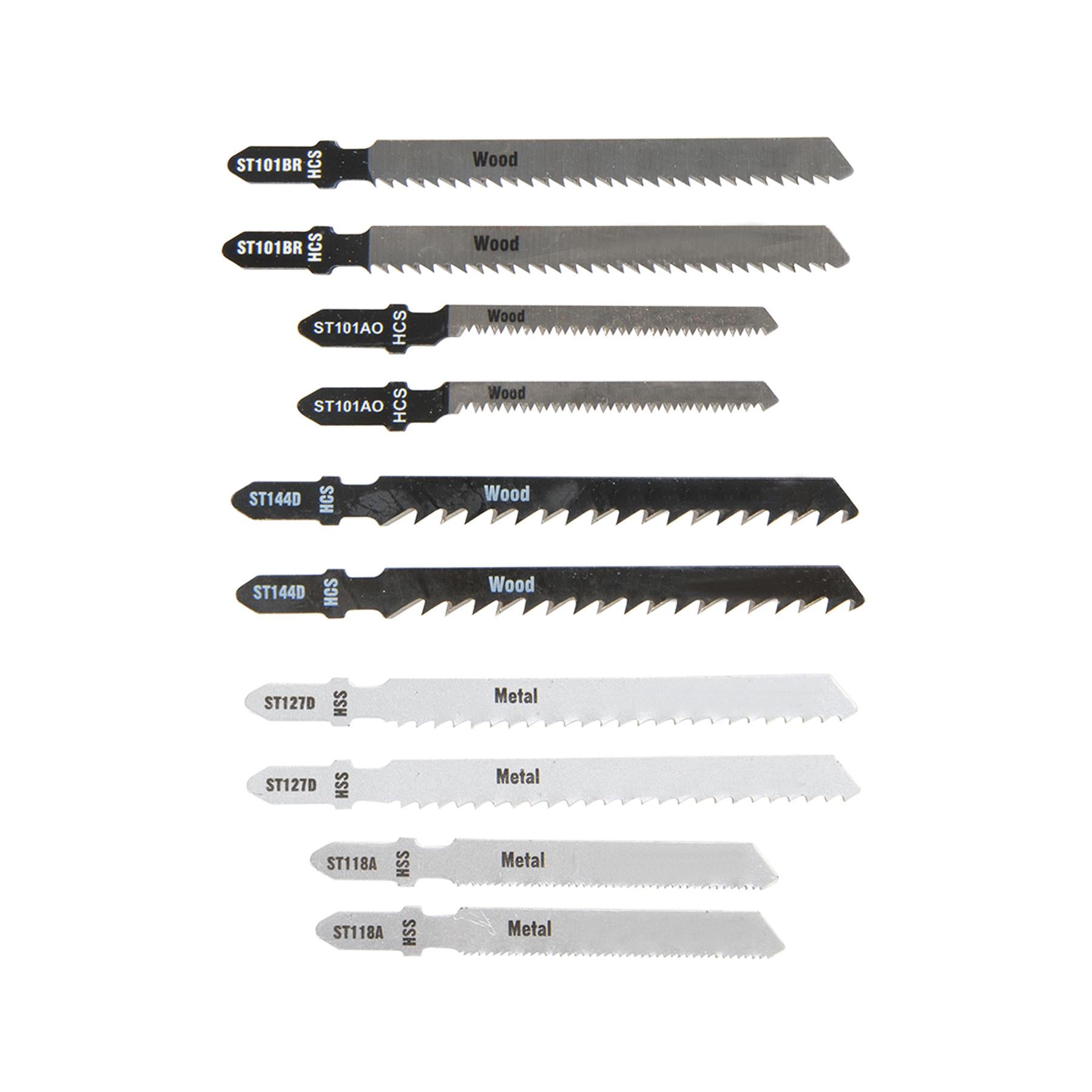 10 Piece Wood & Metal Jigsaw Blade Set - Cutting Blades Professional Work Tool