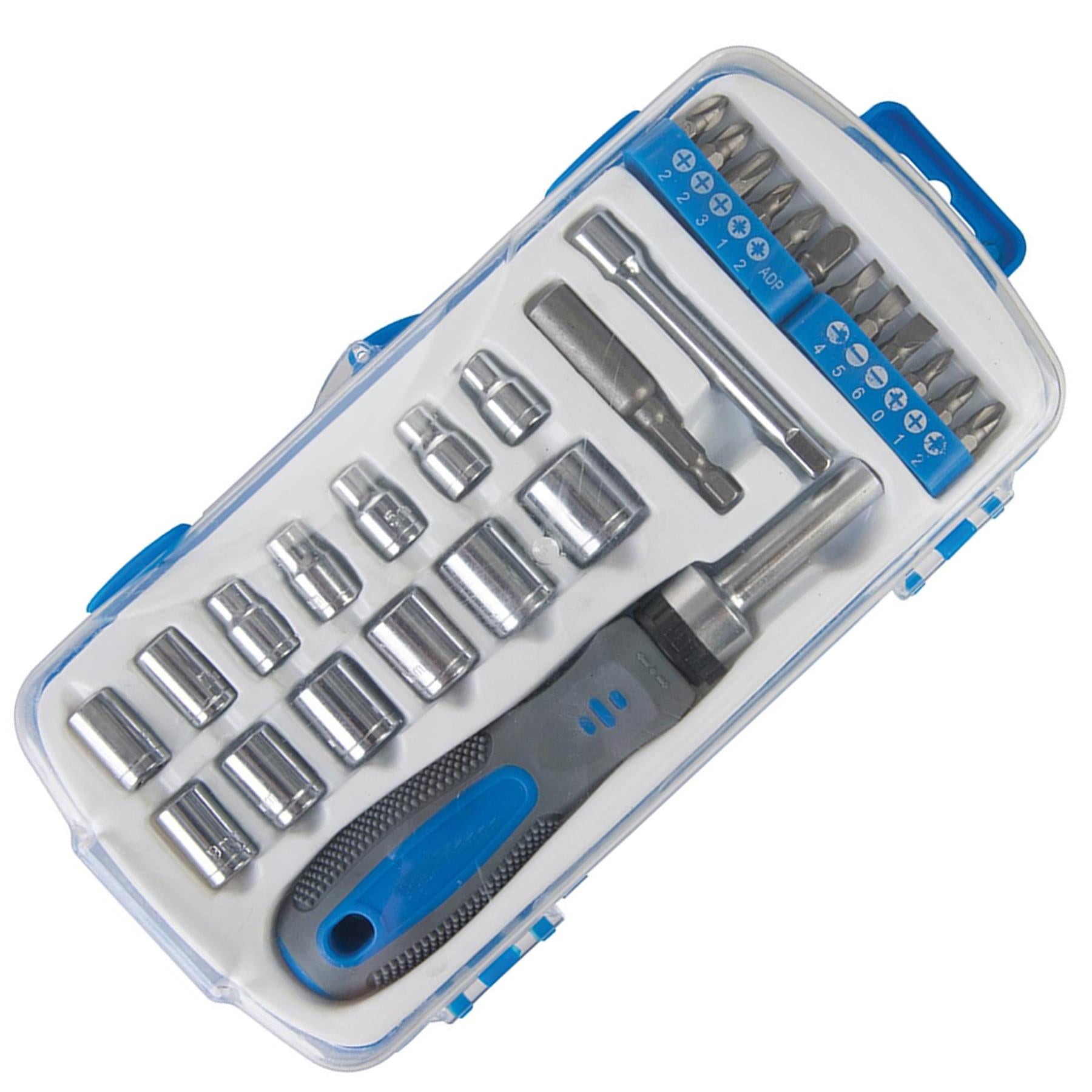 Socket & Driver Set 28Pc Chrome Vanadium Steel Ratchet Driver & Sockets Bits