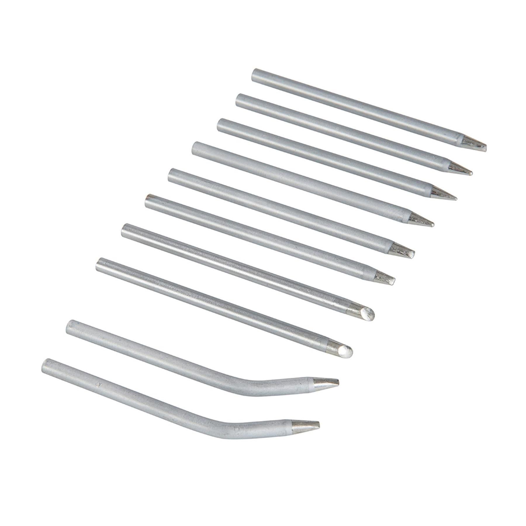 10Pce Soldering Iron Tips Set - 15 & 25W 3 X Point, Chisel, 2 X Bent & Tips