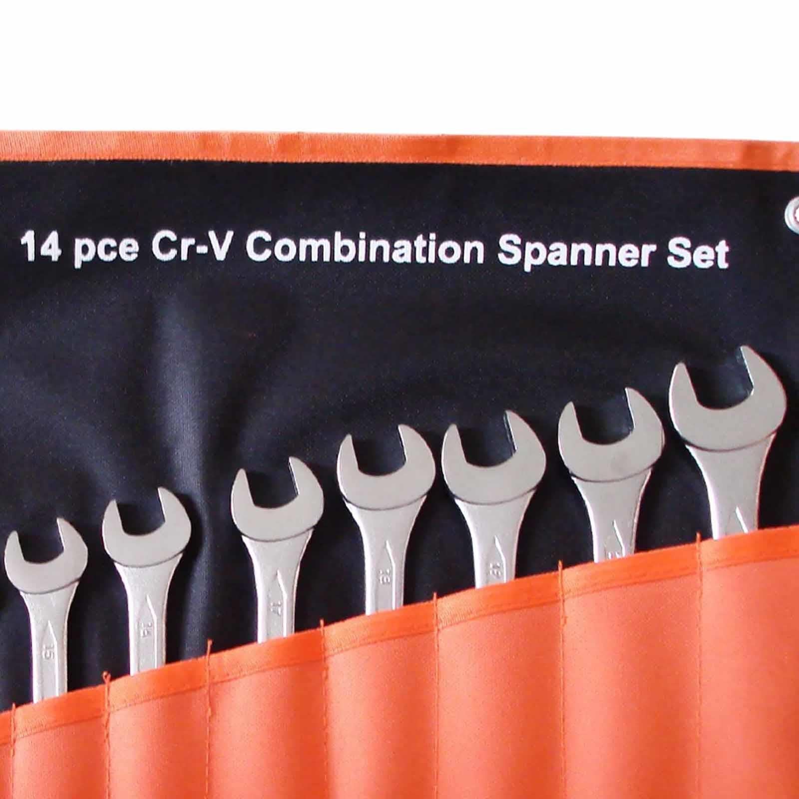 RAC 14PC METRIC COMBINATION OPEN RING CHROME SPANNER WRENCH SET IN CASE 8-22MM