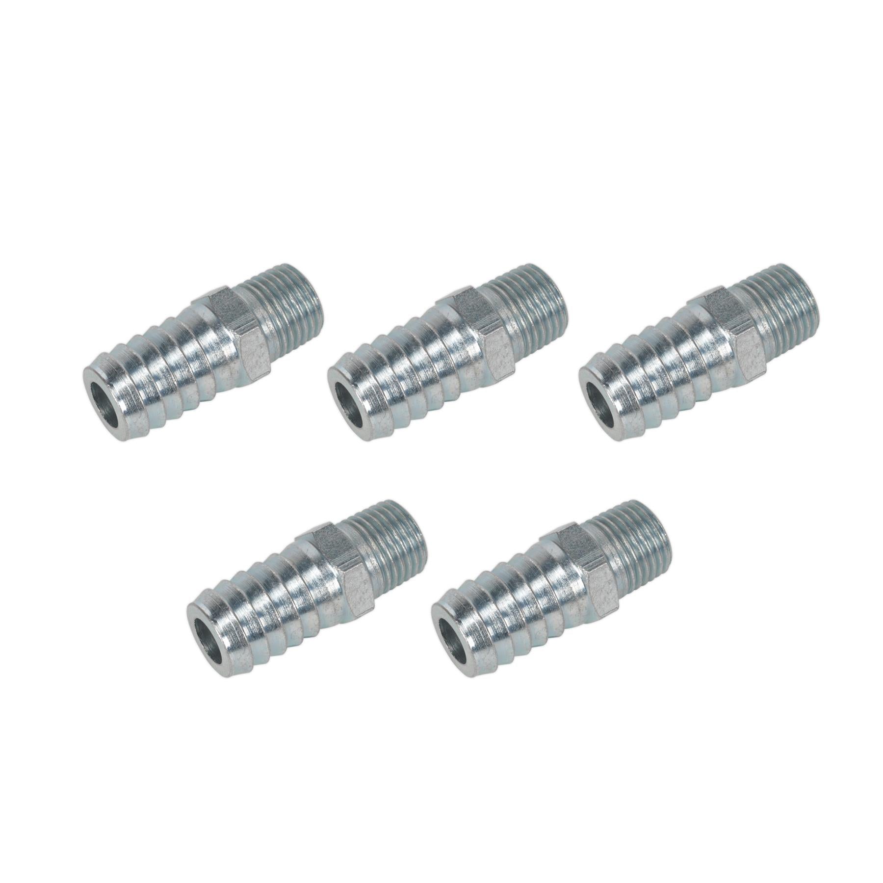 Sealey Screwed Tailpiece Male 1/4"BSPT - 1/2" Hose Pack of 5