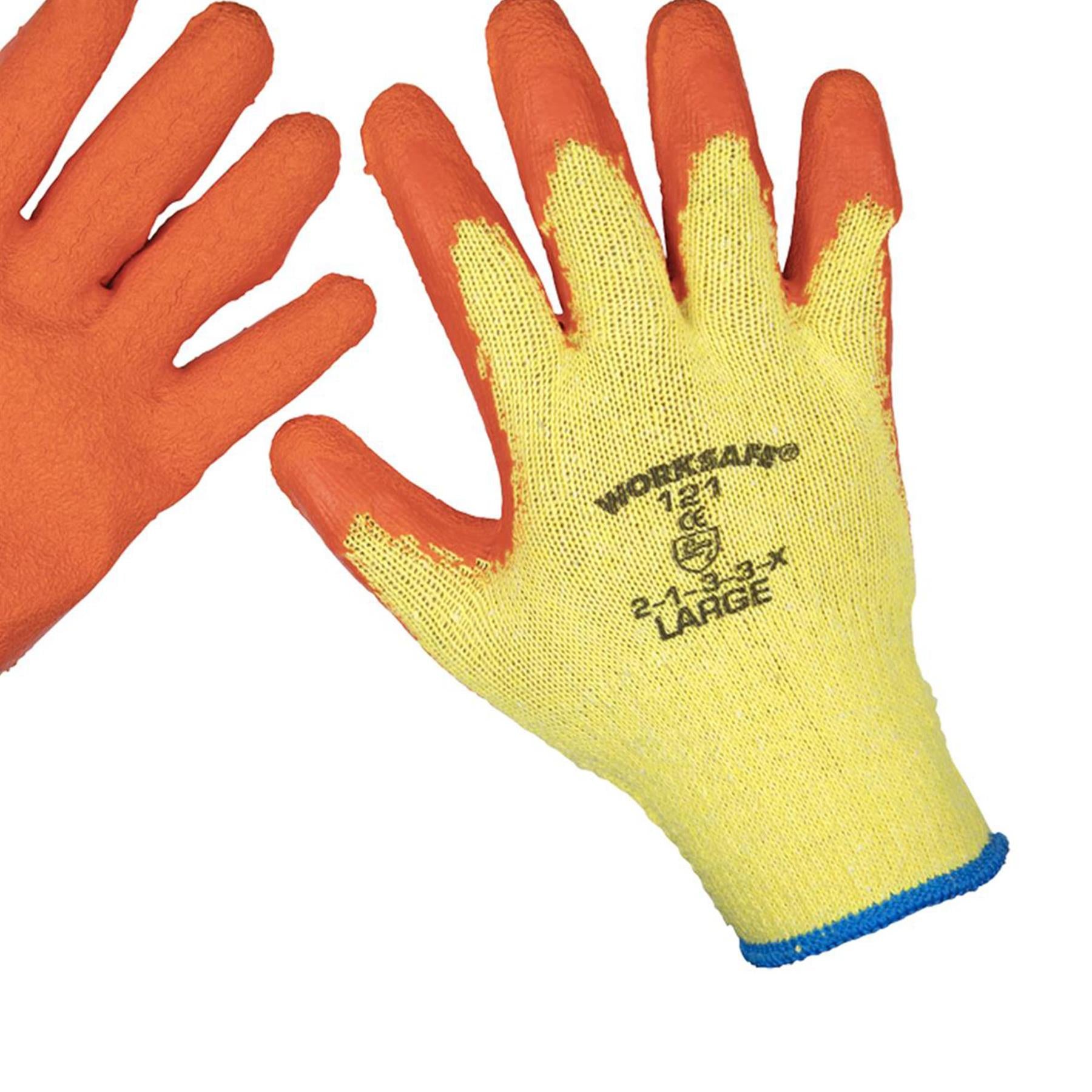 Sealey Latex Coated Work Gloves Builder Gardening Safety Grip Large 12 Pairs