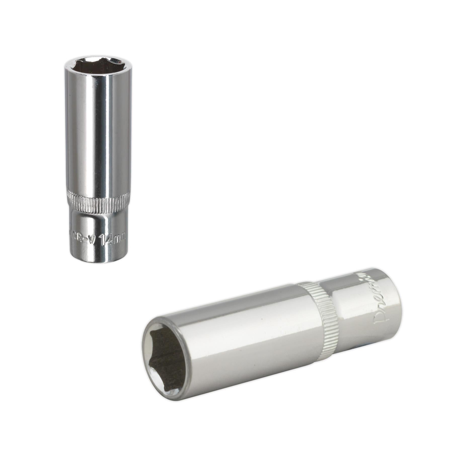 Sealey WallDrive Socket 14mm Deep 3/8"Sq Drive Fully Polished