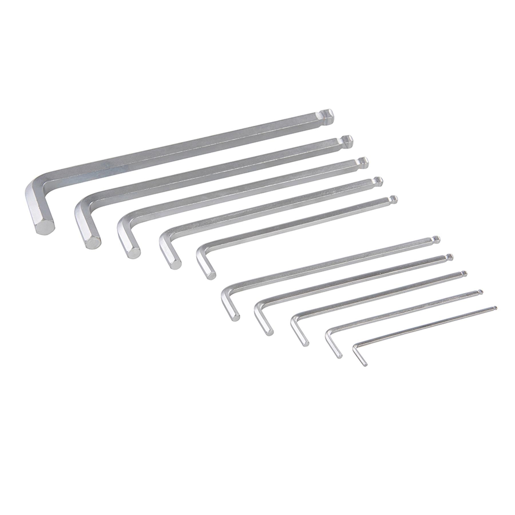 10Pce Hex Key Ball End Set 3mm - 17mm Chrome Vanadium With Satin Finish