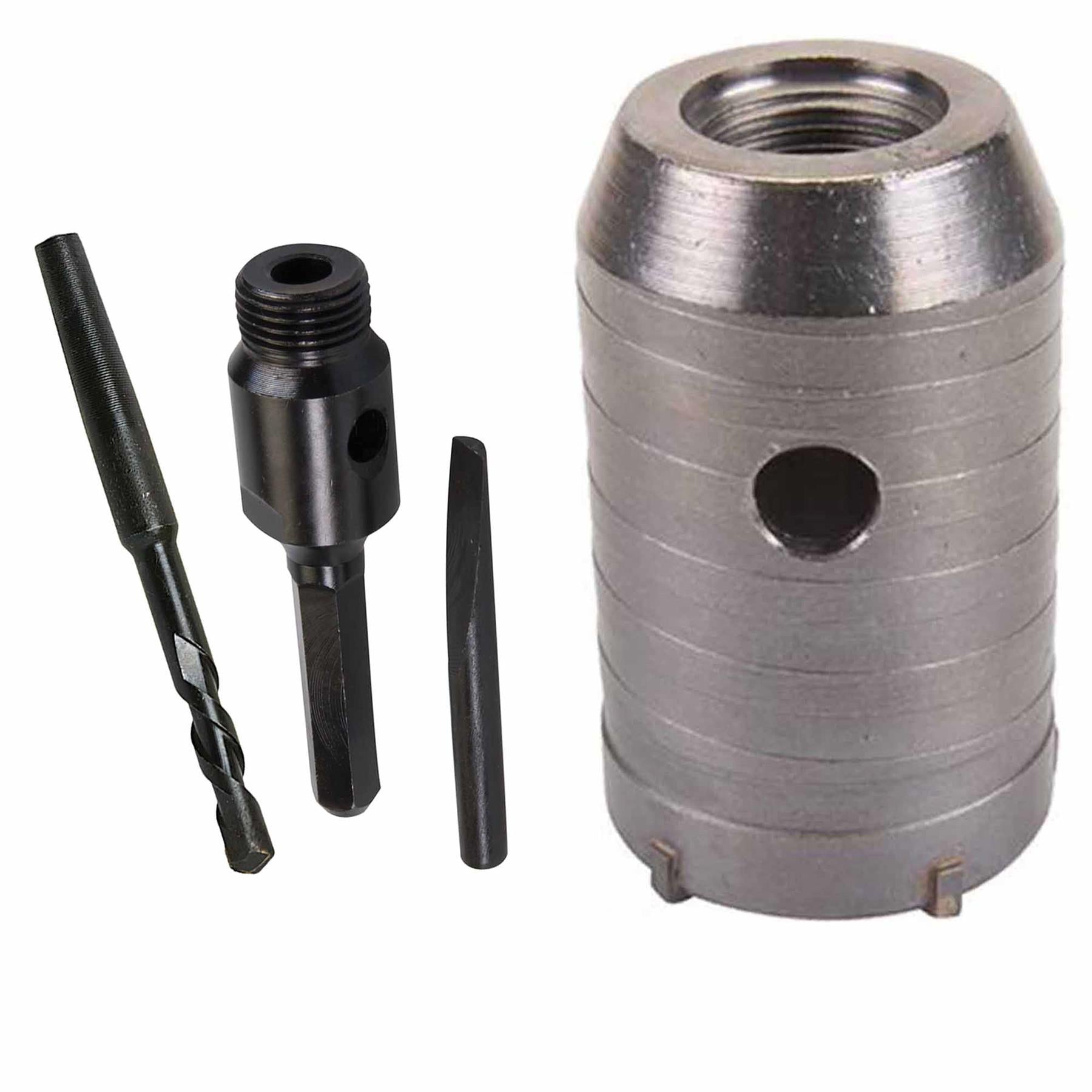 TCT Core Drill Bit 45mm Hole Saw Masonry Stone Brick Hex 100mm Extensions Pilot