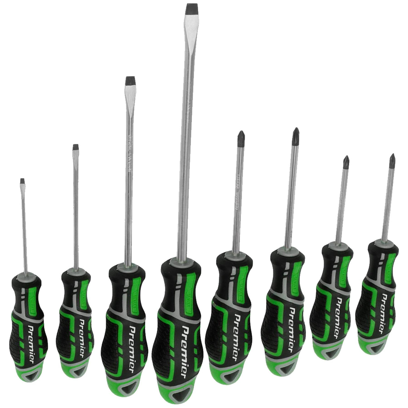 Sealey 8pc Screwdriver Set Slotted Phillips Pozi Magnetic GripMax Hi Vis Green