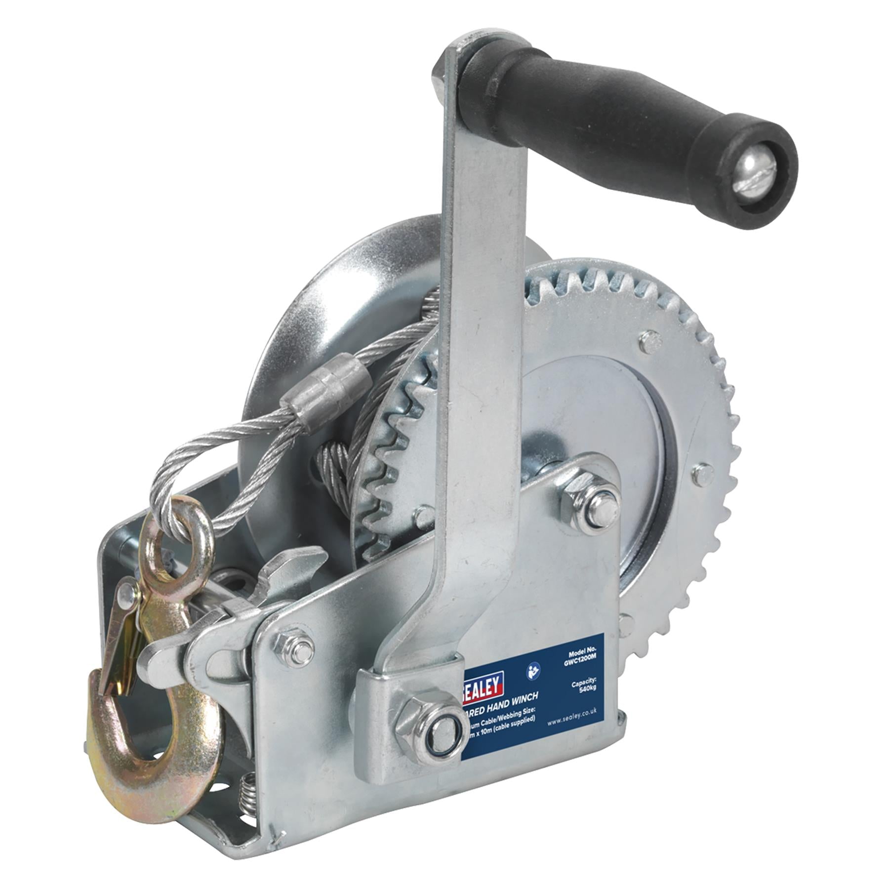 Sealey Geared Hand Winch 540kg Capacity with Cable