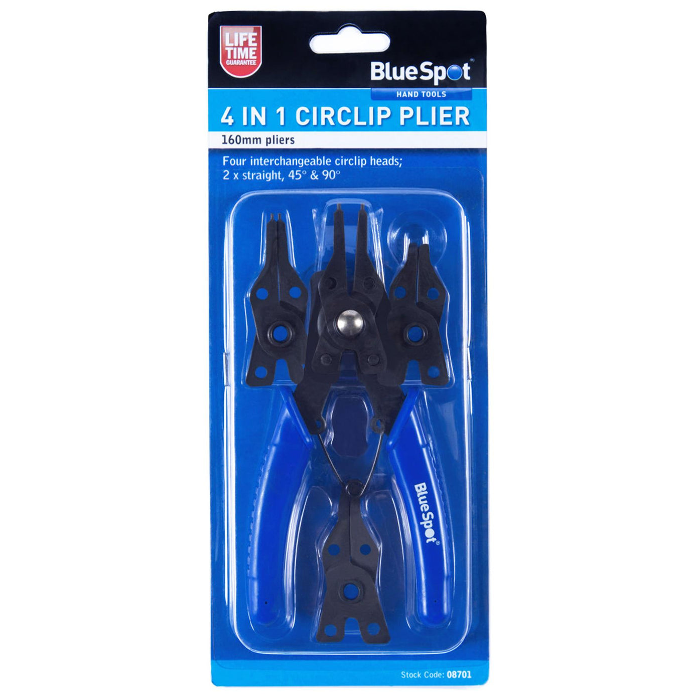 Bluespot Circlip Snap Ring Pliers Internal External Bent Straight 4 in 1 Plier