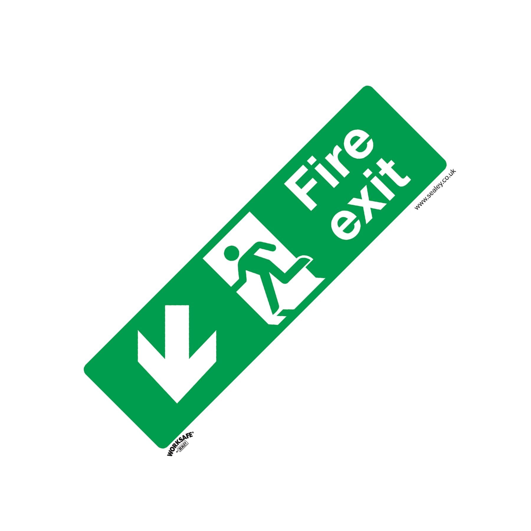 Sealey Safety Sign - Fire Exit (Down Left) - Self-Adhes. - Pk of 10