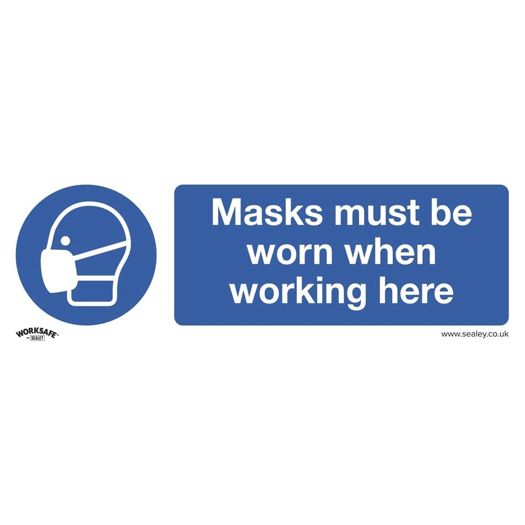Sealey Mandatory Safety Sign - Masks Must Be Worn - Self-Adhesive Vinyl - Pack of 10