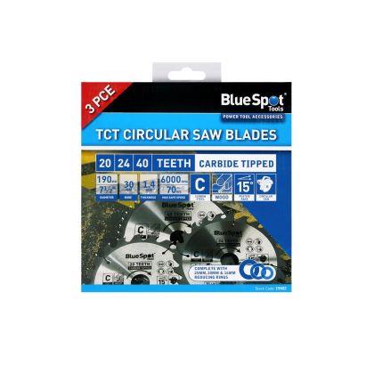 Blue Spot 3 PCE 190mm x 30mm TCT Circular Saw Blades (20, 24 & 40 Teeth)