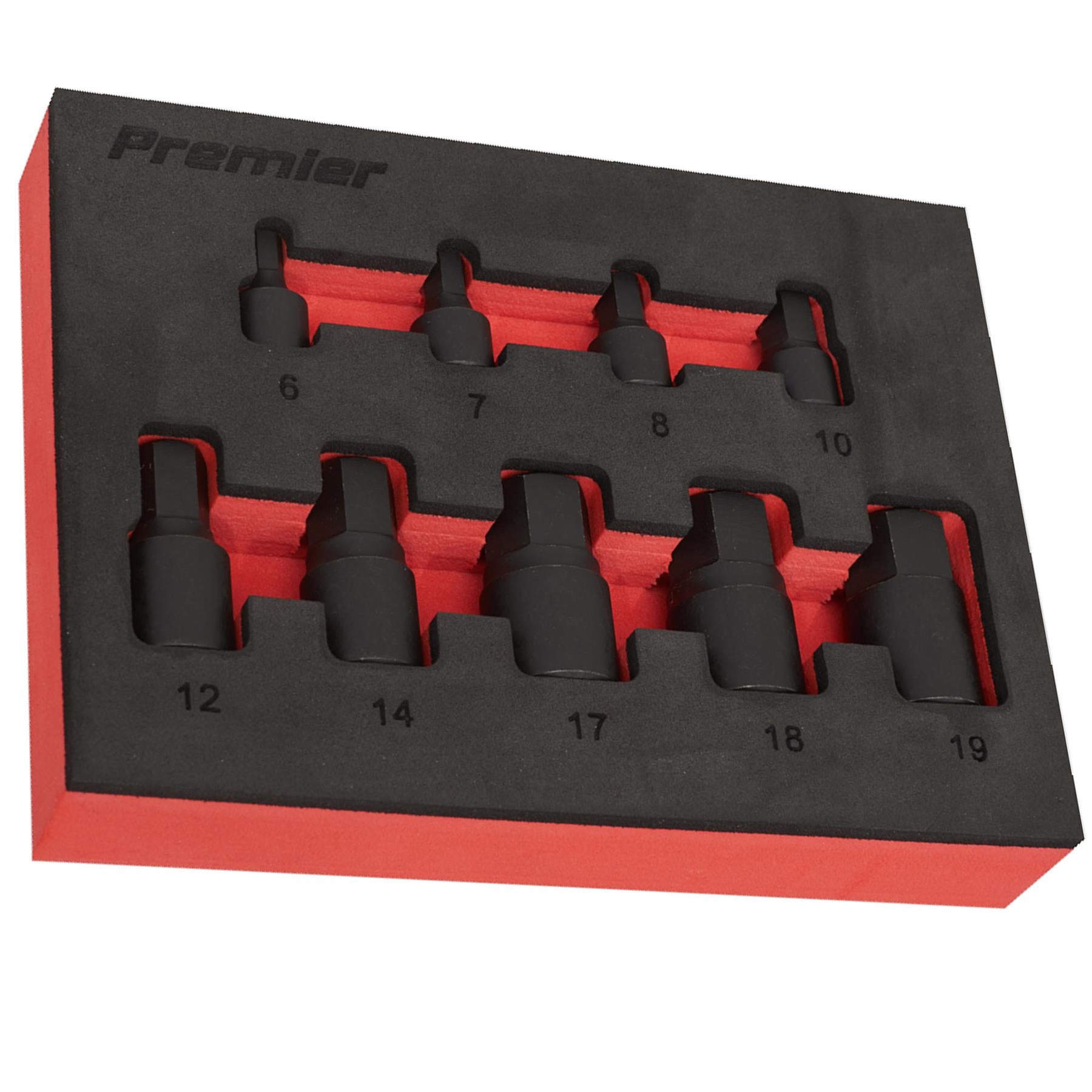Sealey Low Pro. Impact Hex Socket Bit Set 1/4" & 3/8"Sq Drive 9pc