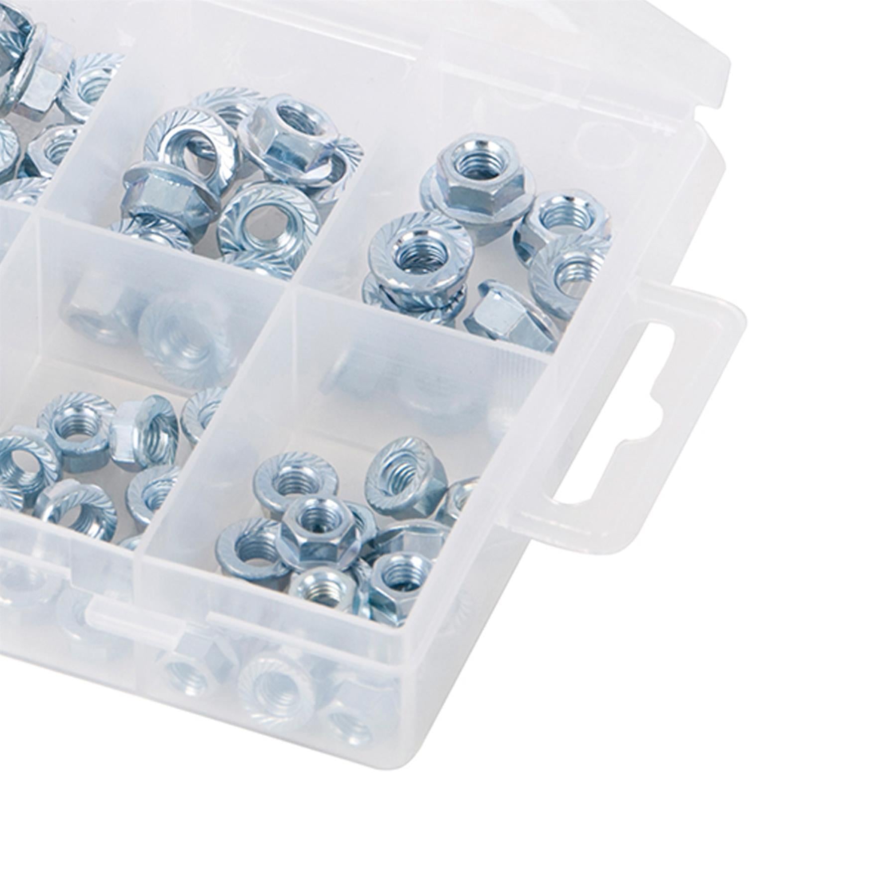 78Pc Flange Nuts Pack M5-M12 Strong Secure Uneven Fastening Surface Zinc Plated