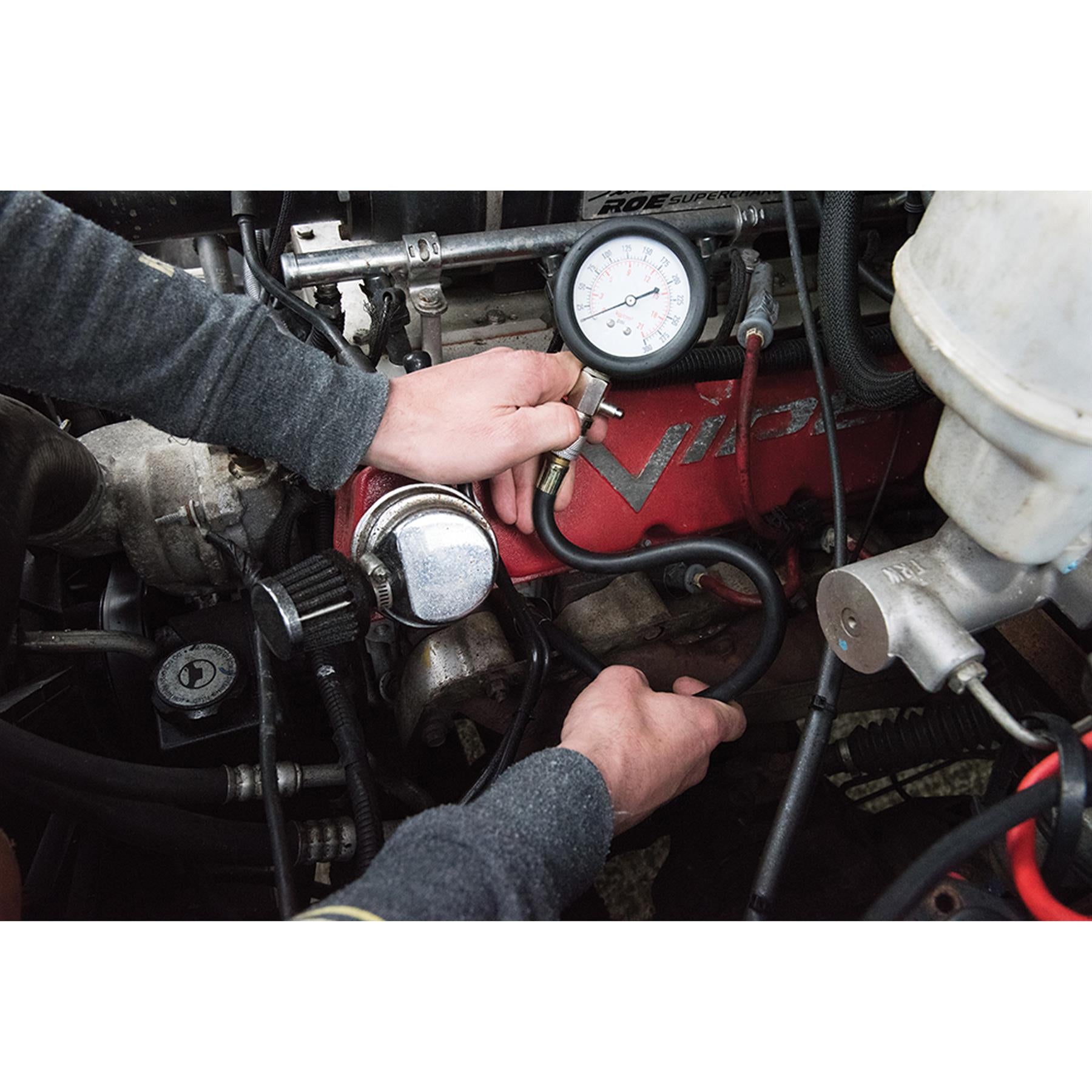 Petrol Engine Compression Test Kit 8pce 0 - 300psi Angled Push On Connectors