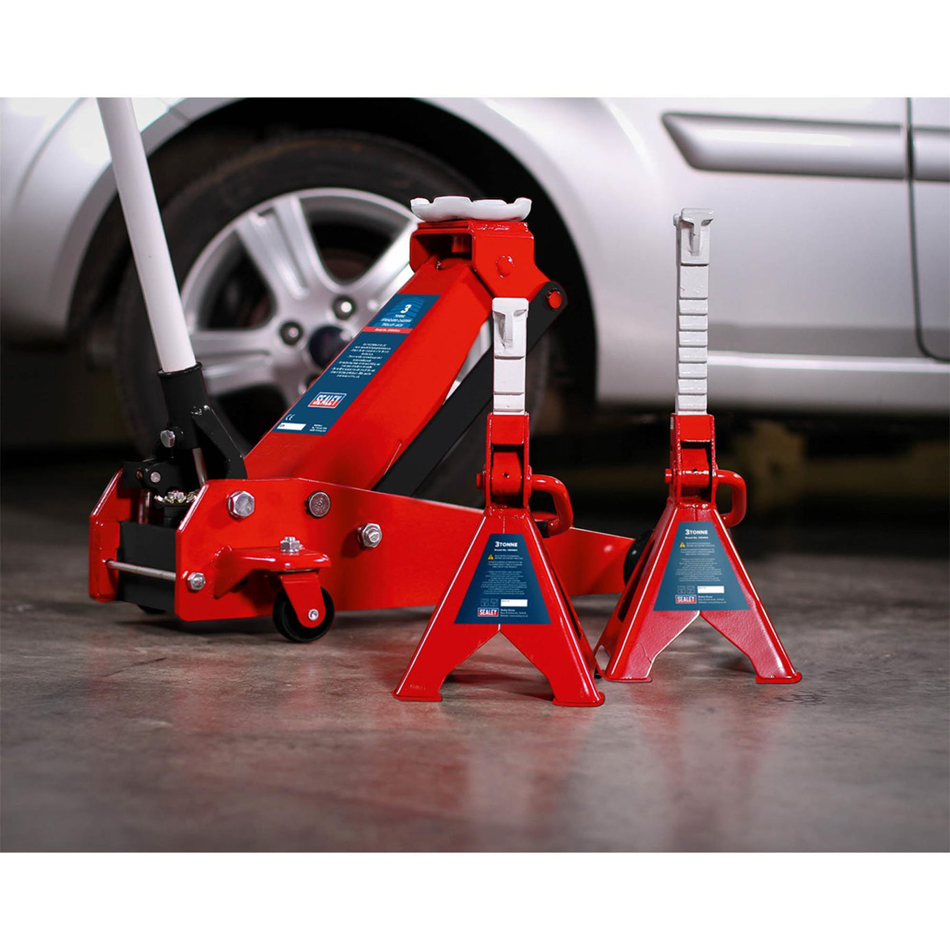 Sealey Trolley Jack 3t Standard Chassis with Axle Stands (Pair)