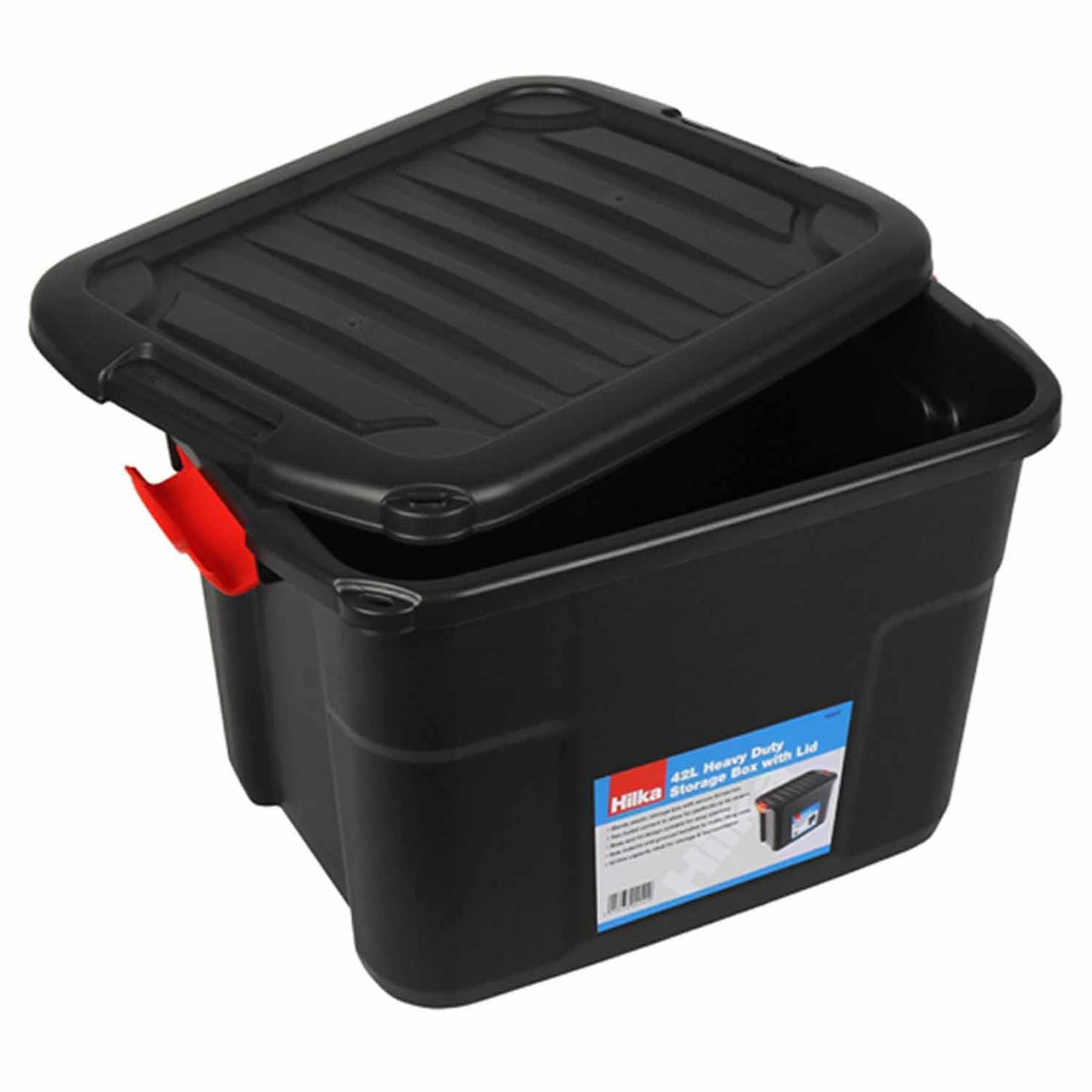 42L Heavy Duty Storage Box with Lid & Latches Plastic Holes Padlock Stackable