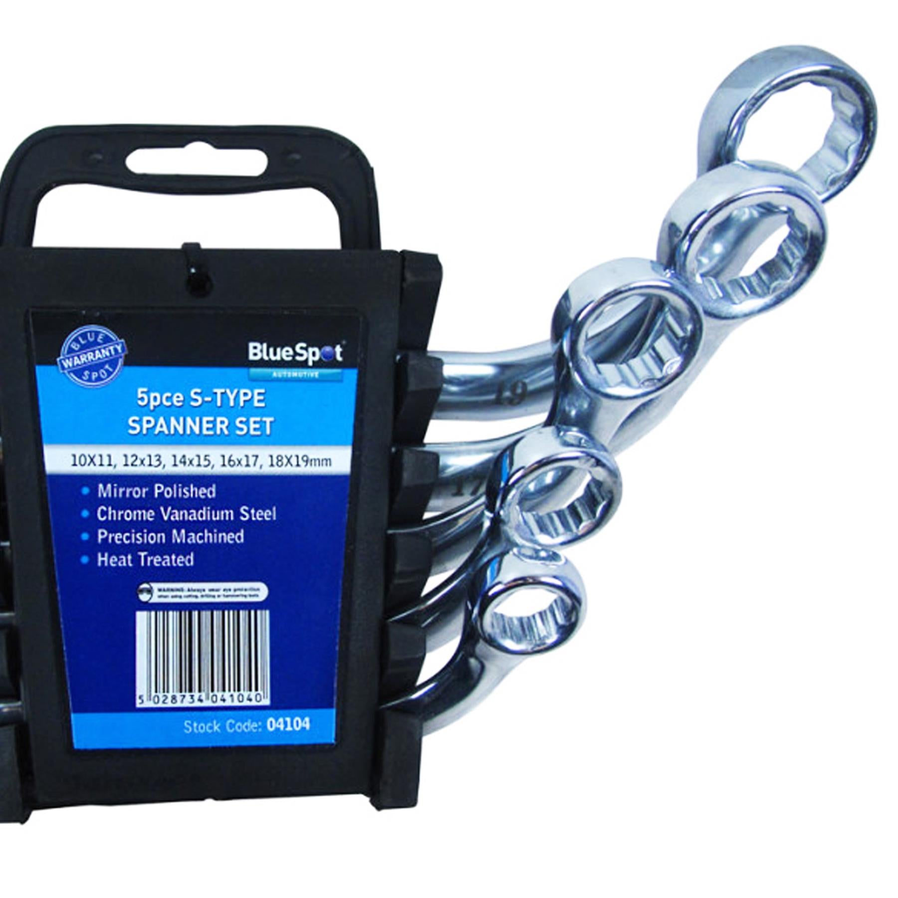 BlueSpot 5 Piece 10-19mm S-Type Spanner Set Metric Curved Chrome Vanadium