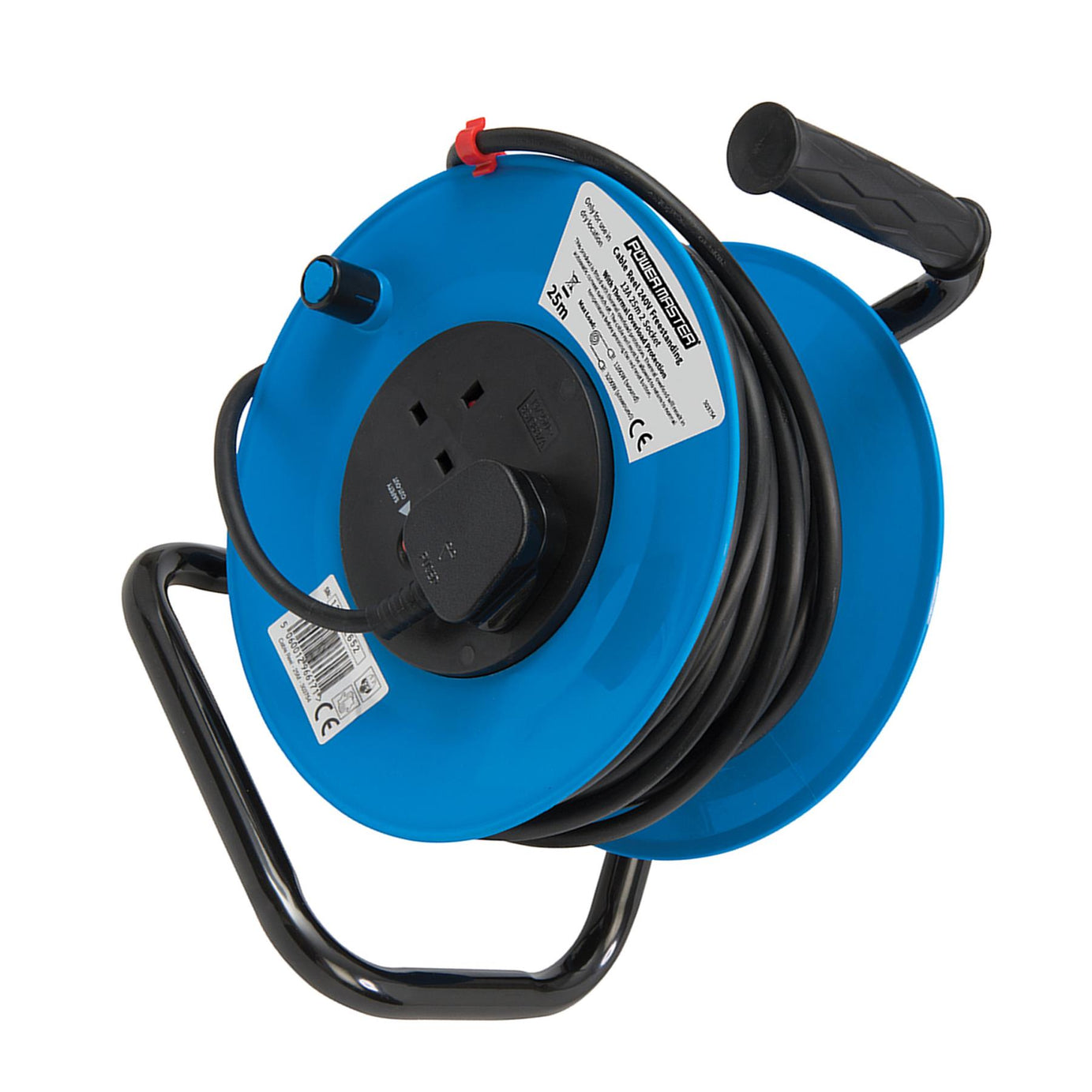 Cable Reel 240V Freestanding 13A 25M 2 Socket Maximum Load 13A Cable Rewind