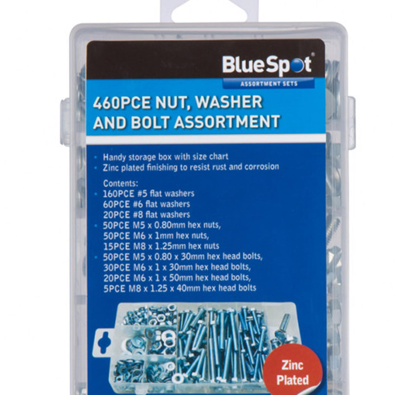 M3 M4 M5 M6 M8 Bluespot 460pce High-quality Tensile Bolt Zinc Nyloc Nuts Washer